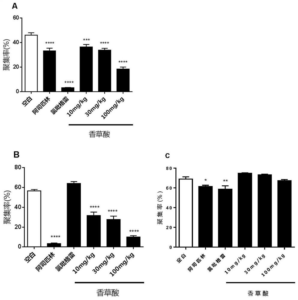 Application of vanillic acid in preparation of antiplatelet and antithrombotic drugs