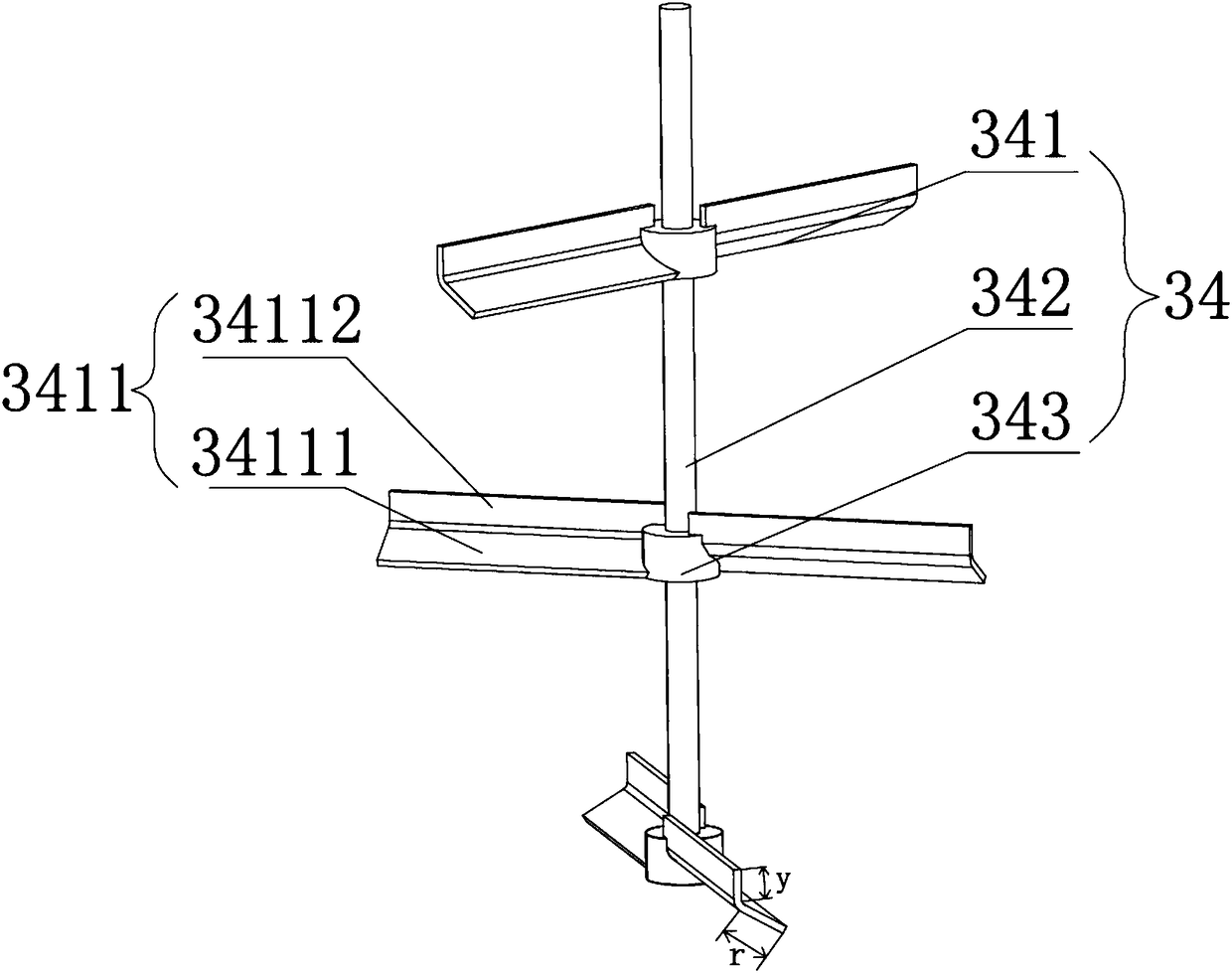 Mortar stirring piece, stirring mechanism and sizing device