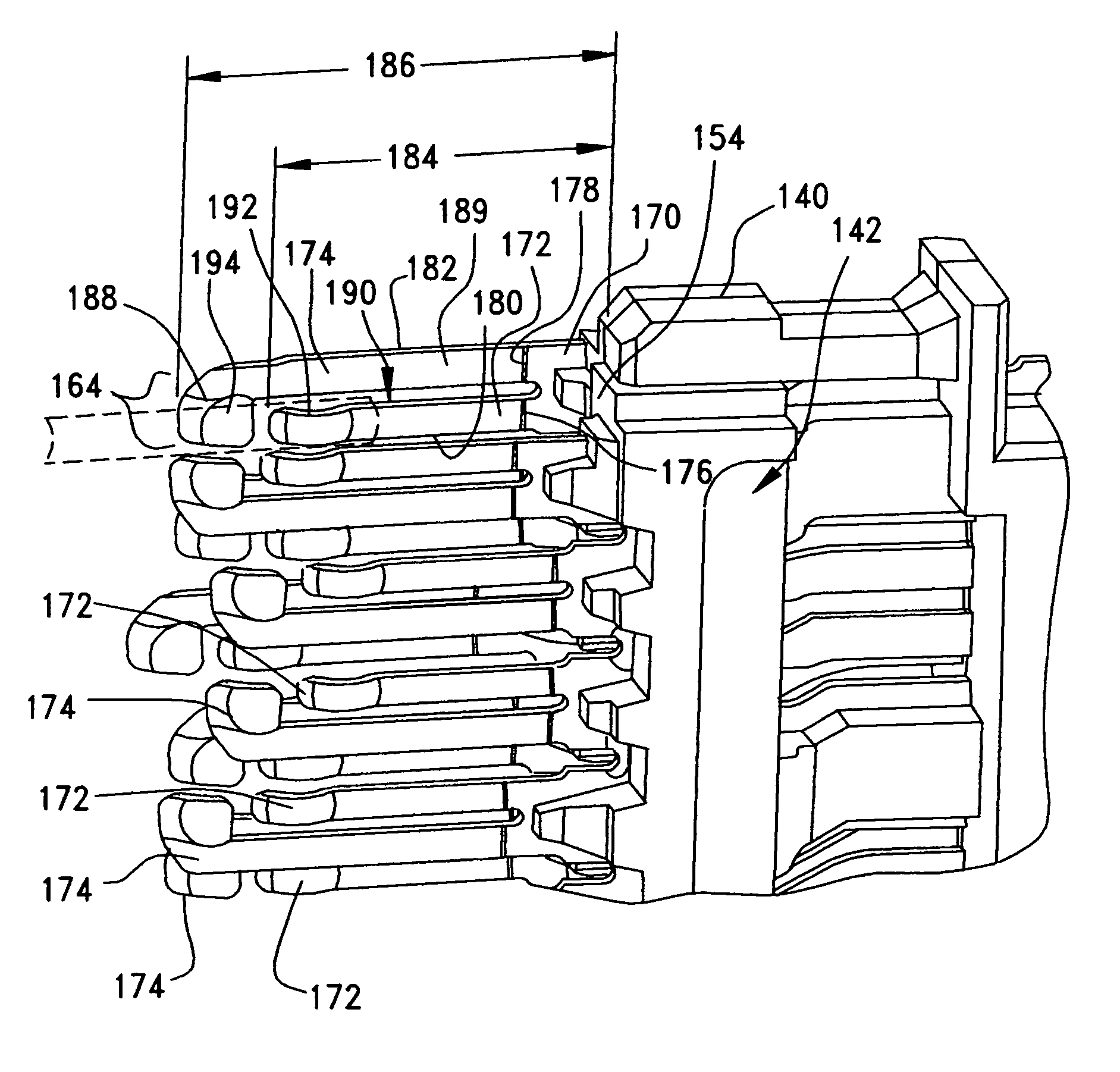 Connector with bifurcated contact arms