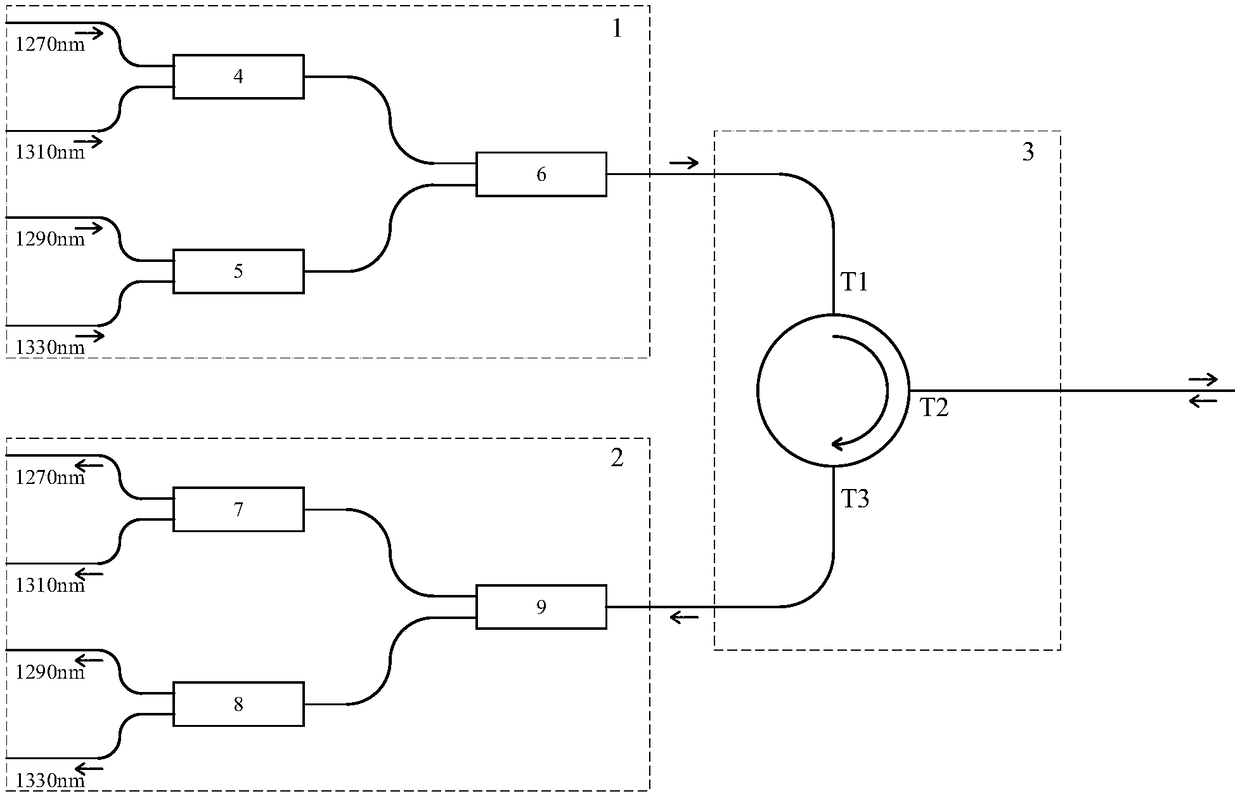 Single-chip integrated wavelength division multiplexing single-fiber bidirectional data transmission module