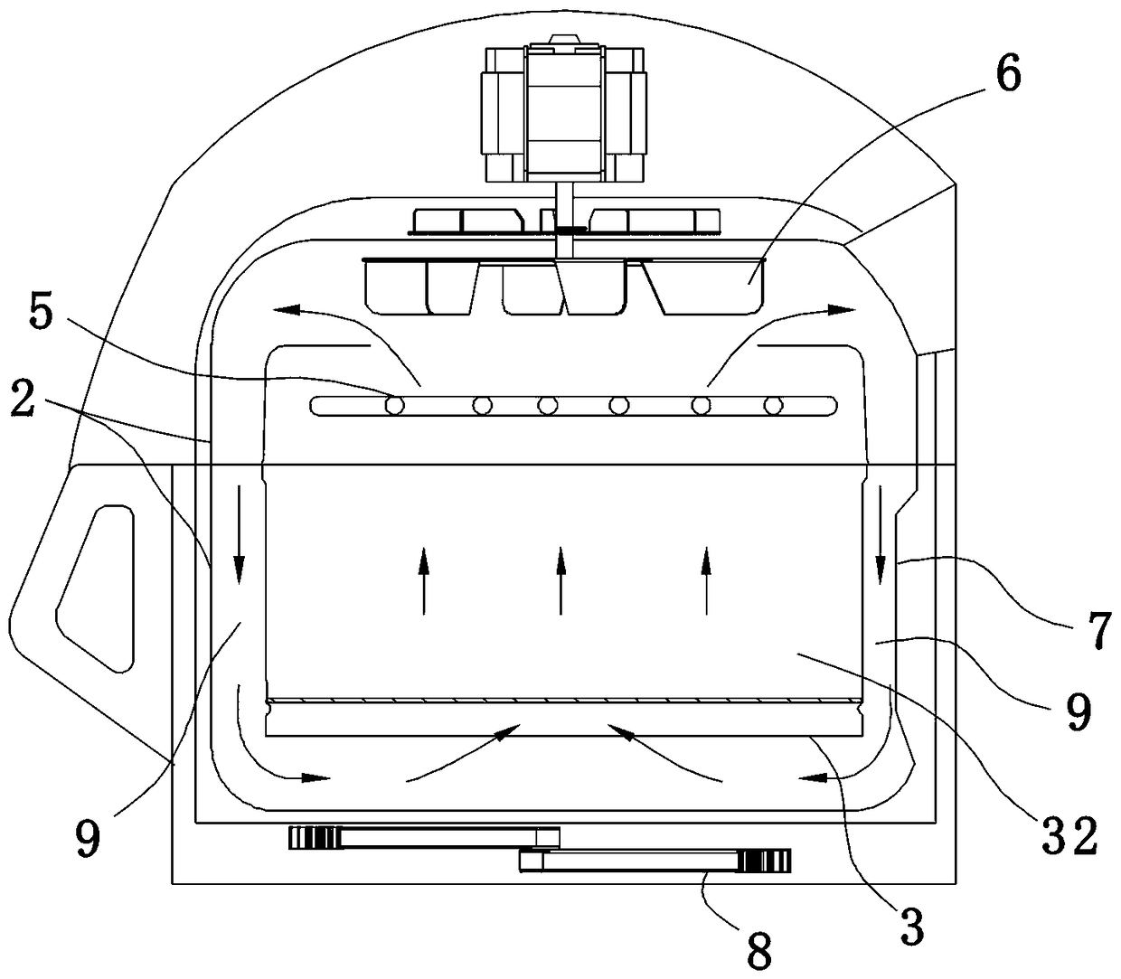 Device making food by hot air and having drawer structure