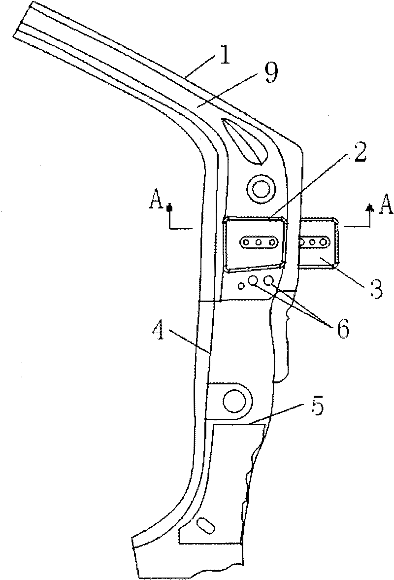 A-column reinforced assembly of car body and A-column reinforced structure of car body using same