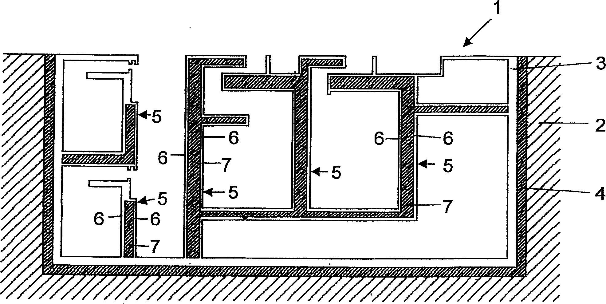 Construction for buildings protected against radiation