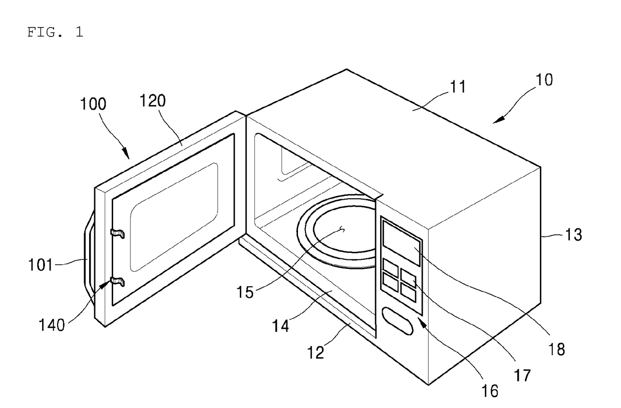 Structure for shielding electromagnetic waves, door and cooking appliance therewith