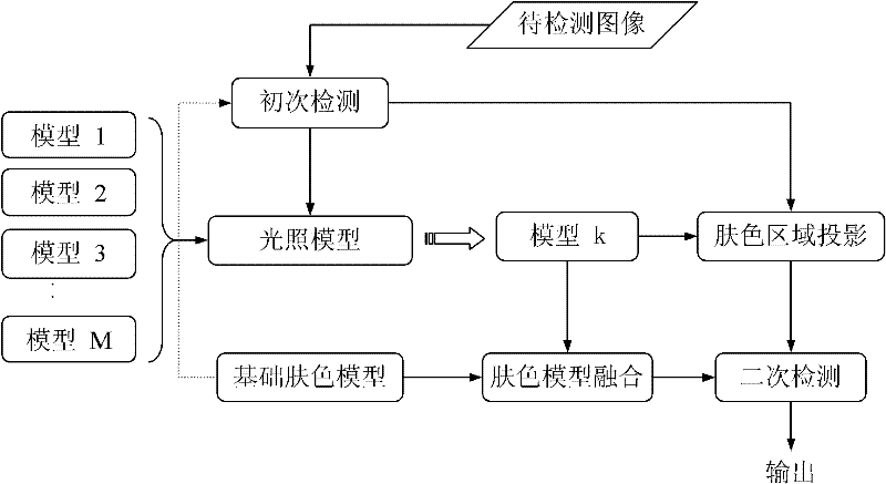 Light adaptation human skin colour detection method