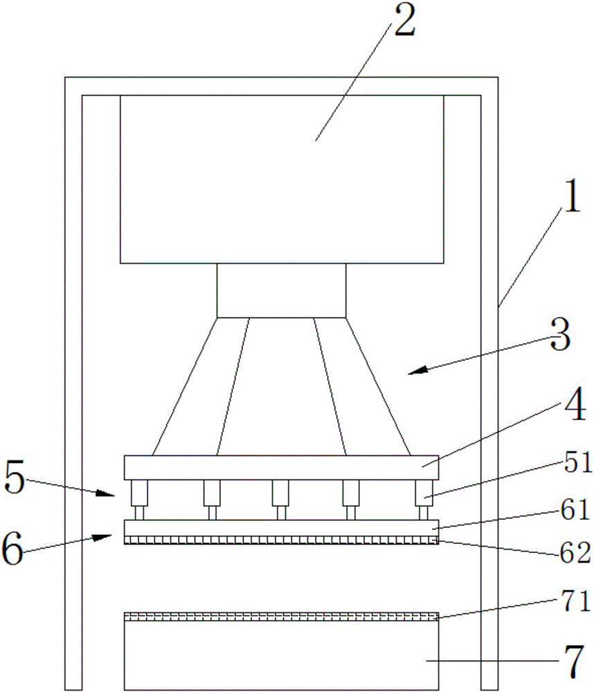 Hot press and hot pressing method for production of bamboo wood composite container floor