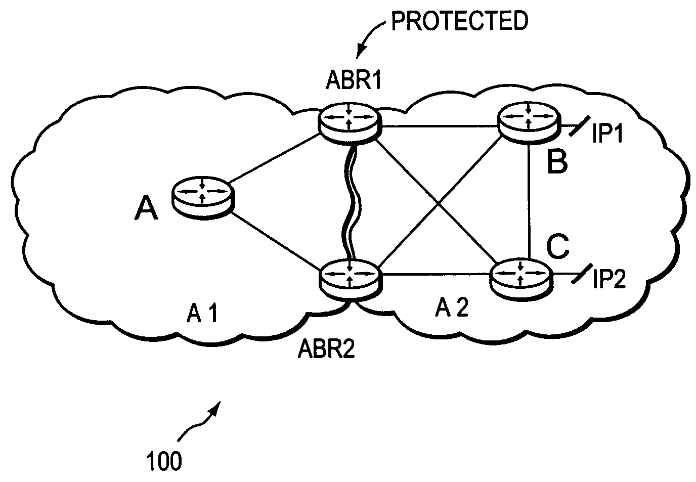 Border router protection with backup tunnel stitching in a computer network