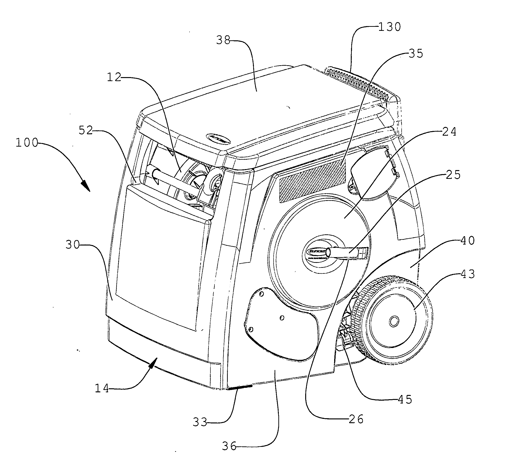 Direct current powered hose rewinding apparatus