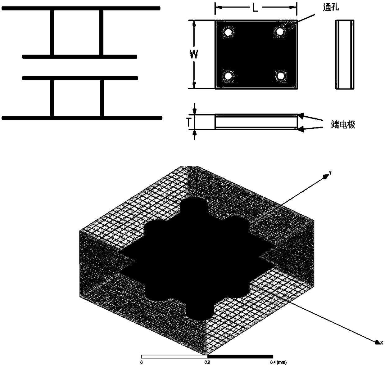 Chip-type through-hole gold electrode chip capacitor and preparation method thereof