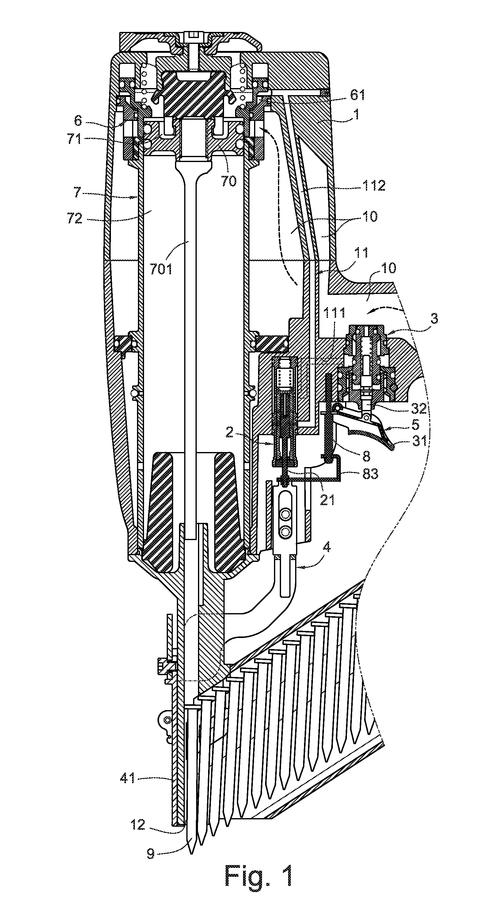 Linkage Mechanism between Trigger Valve and Control Valve in Pneumatic Nail Guns