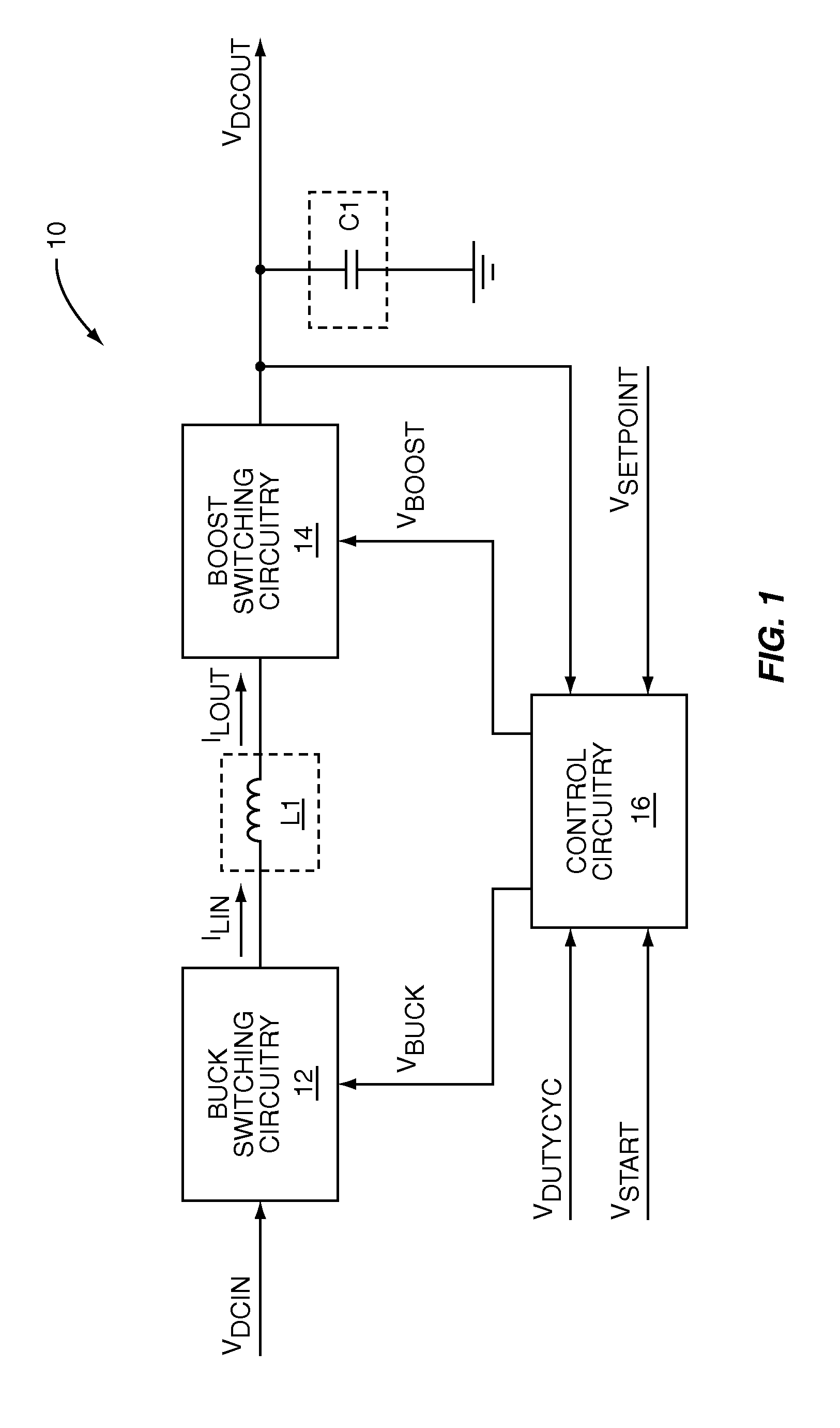 Switching power converter that supports both a boost mode of operation and a buck mode of operation using a common duty-cycle timing signal