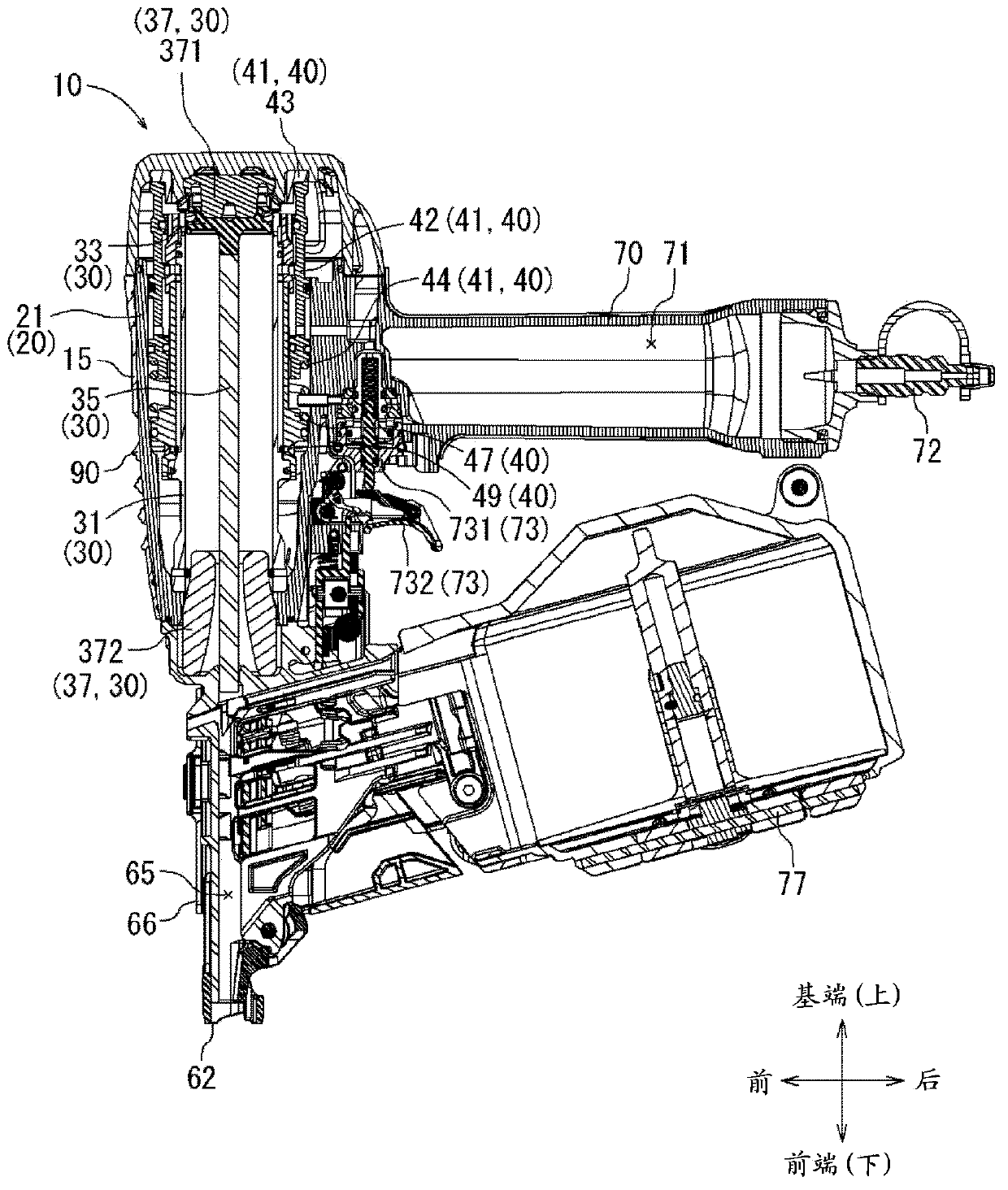 Pneumatic punching-in tool