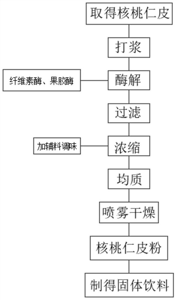 Preparation method of walnut kernel peel solid beverage