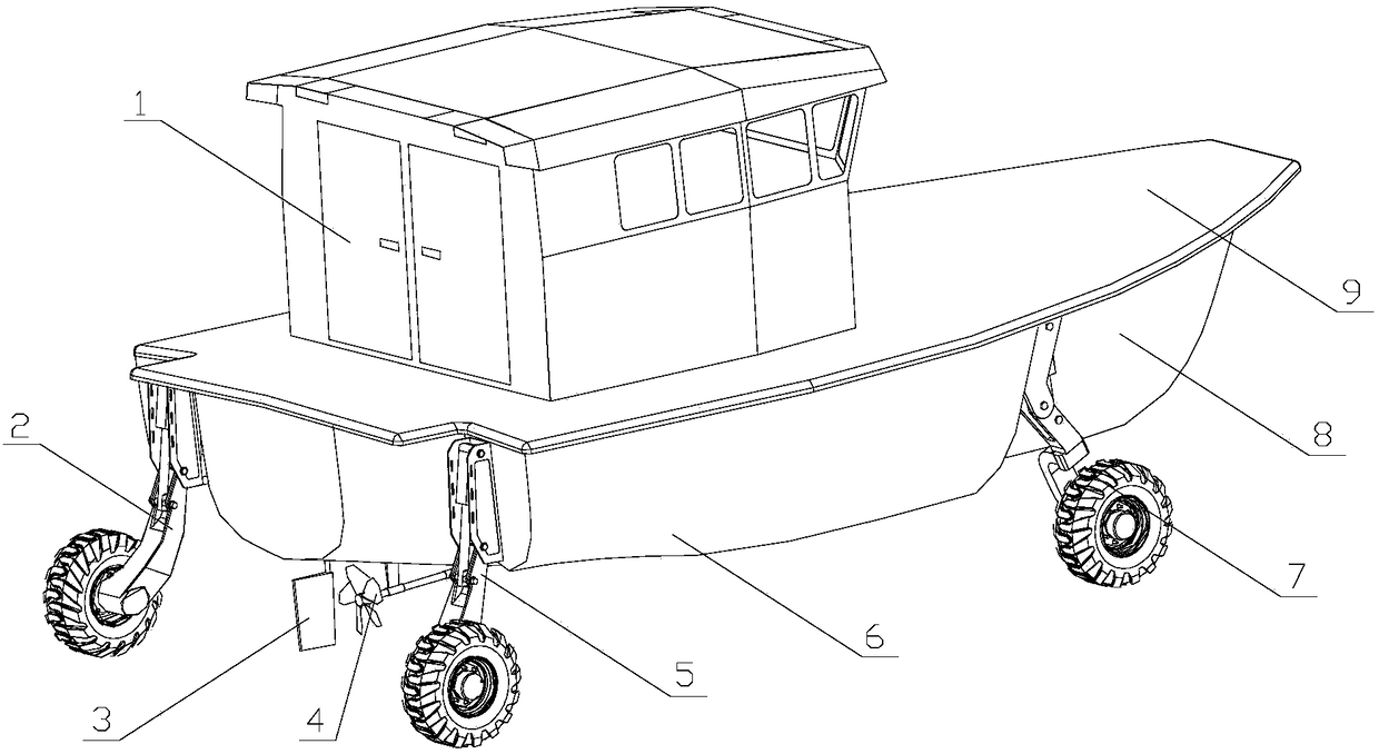 An amphibious three-body wind power operation and maintenance ship in the intertidal zone