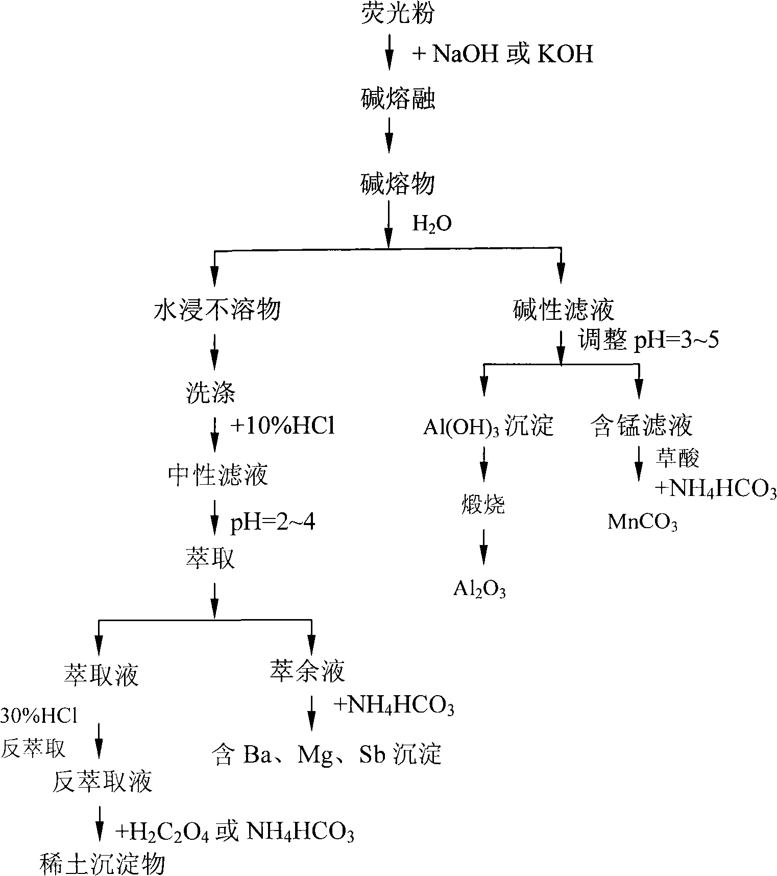 Process for recovering rare earth element in waste florescent lamps