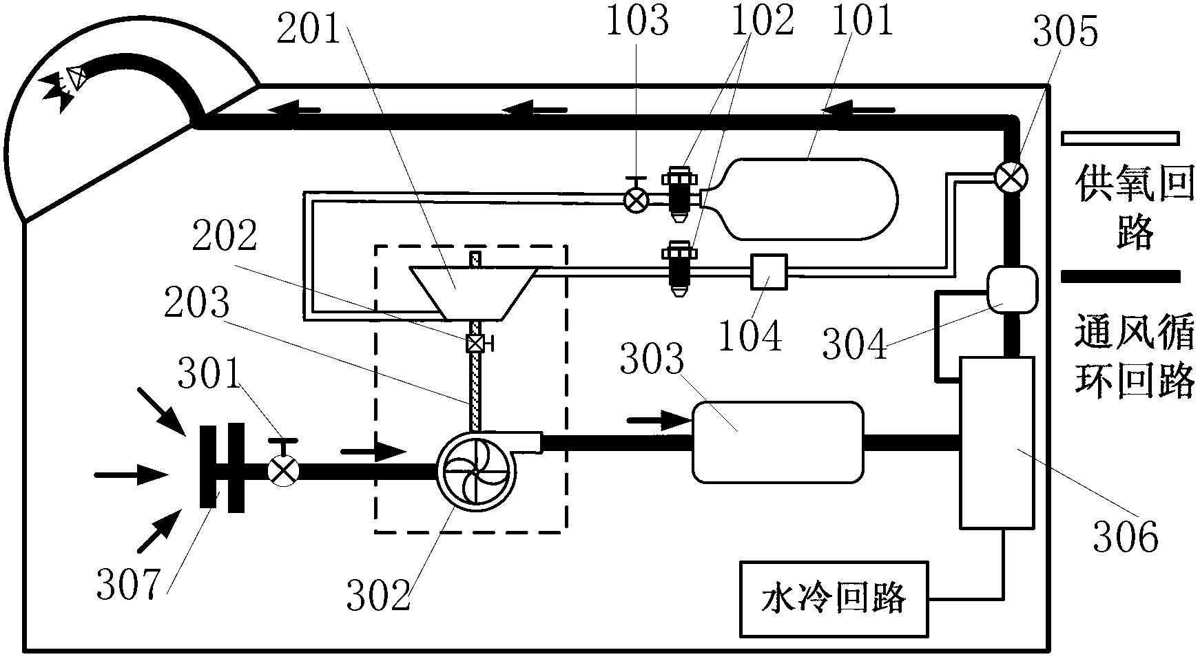 Two-round energy recovery system of extra vehicular activity space suit life support system