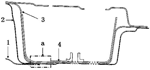 Connecting structure of stiffening beam and side wall assembly on front wheel cover