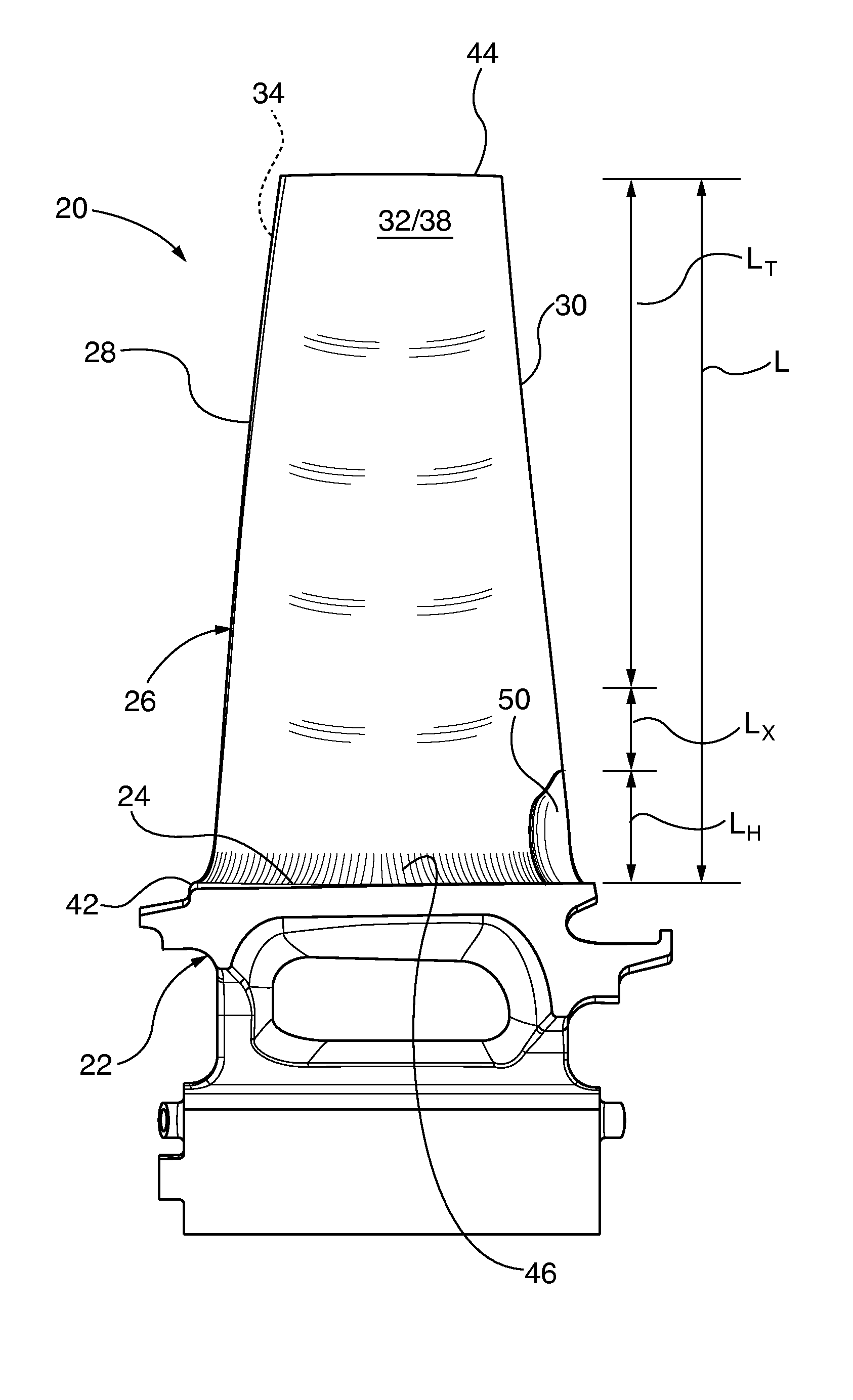 Gas turbine engine blade with increased wall thickness zone in the trailing edge-hub region