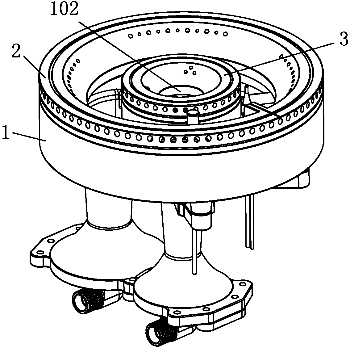 Fire distribution structure of two-cavity direct injection burner