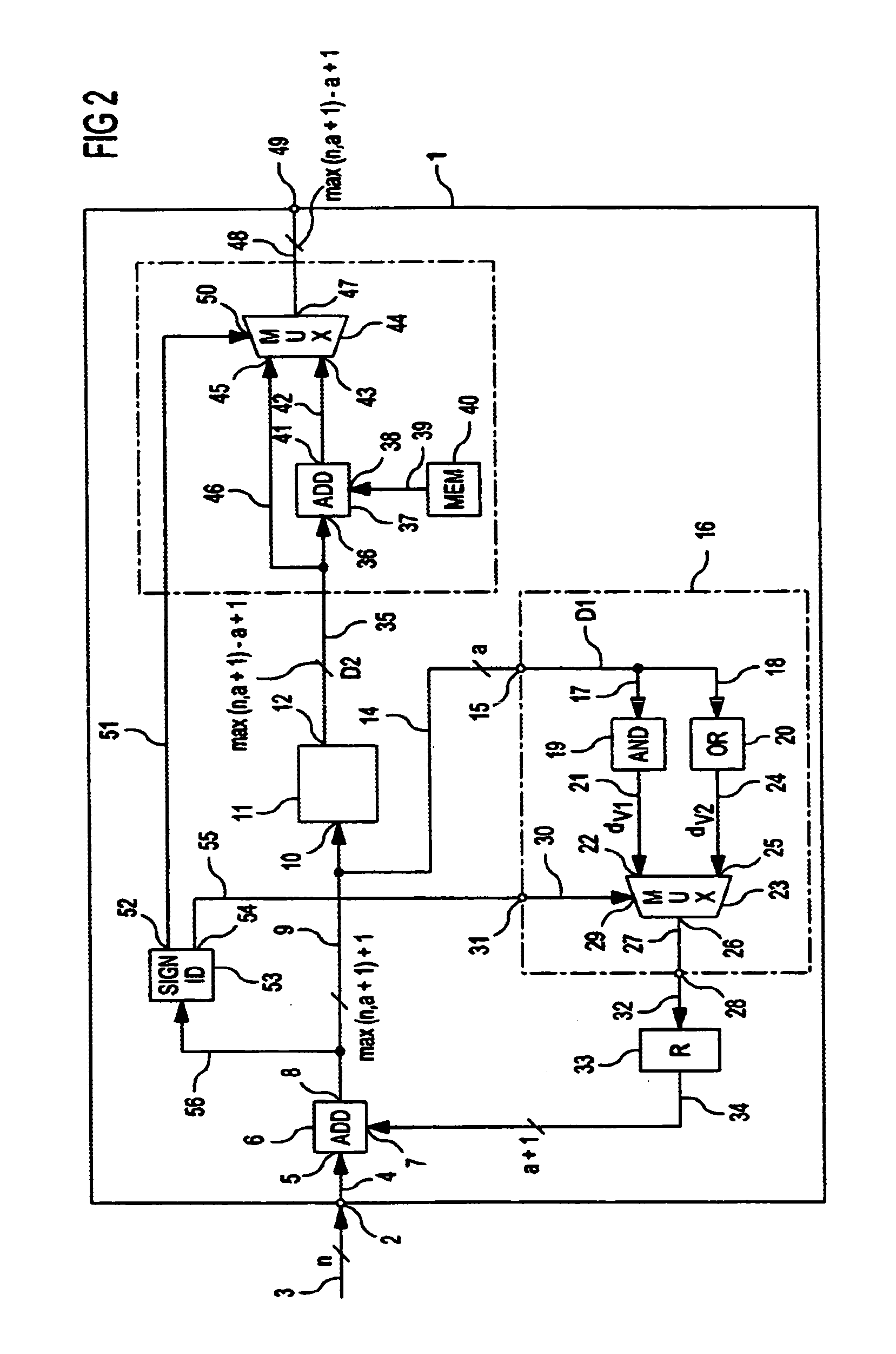 Calculation circuit for the division of a fixed-point signal