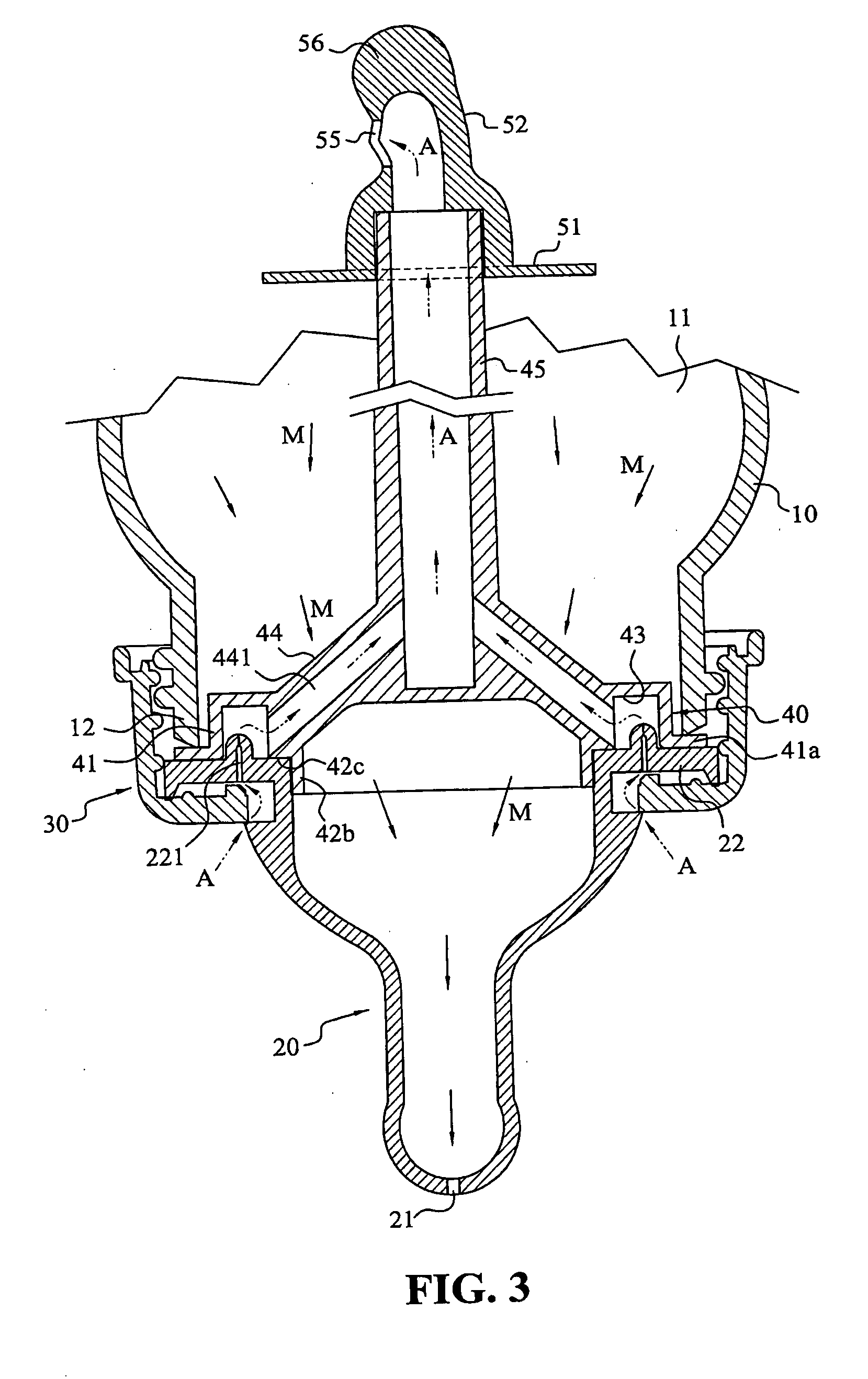 Liquid and air flow dividing arrangement for baby bottle