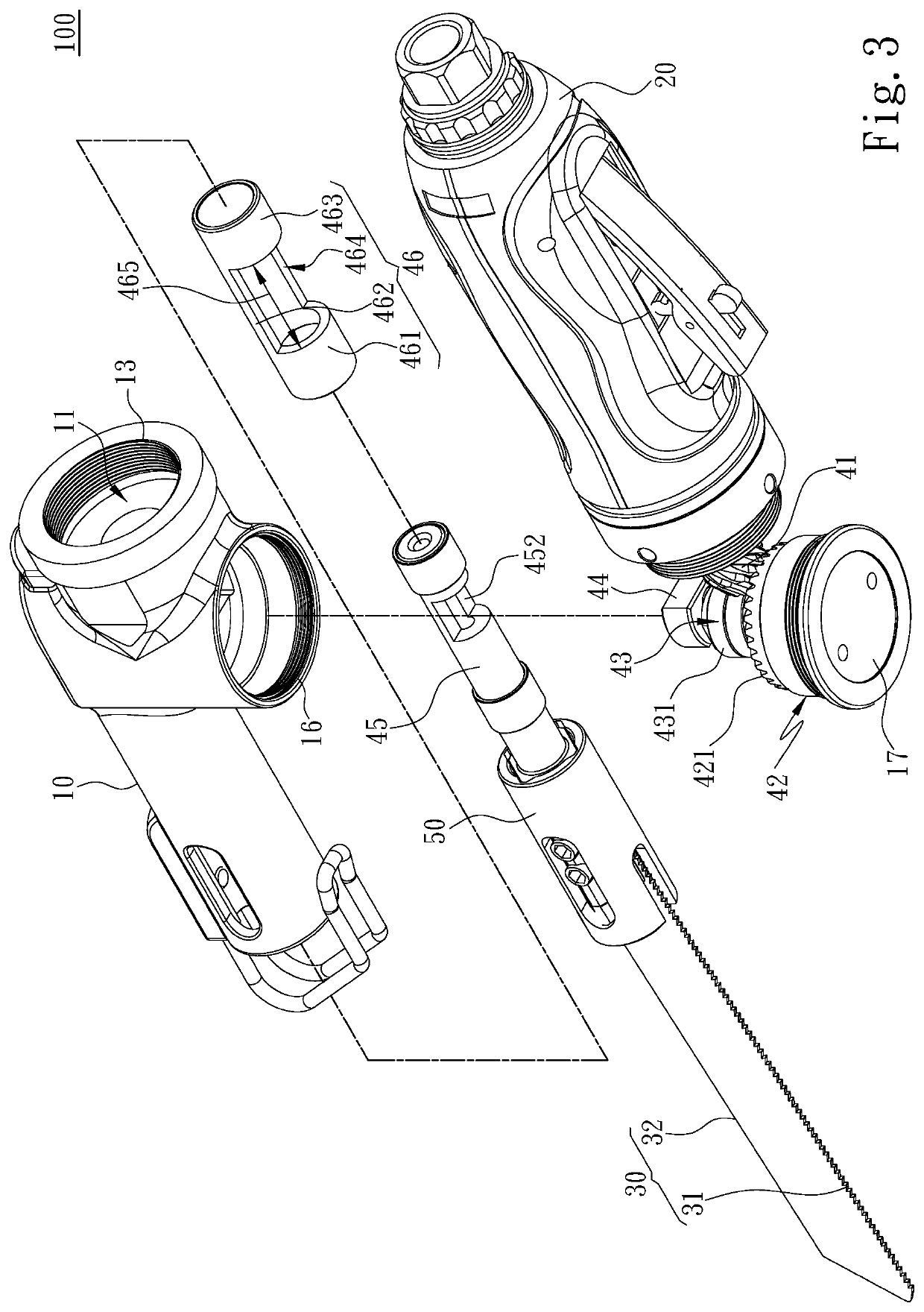 Pneumatic reciprocating saw