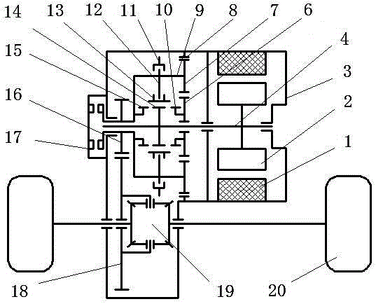 A power system assembly of a two-speed electric vehicle