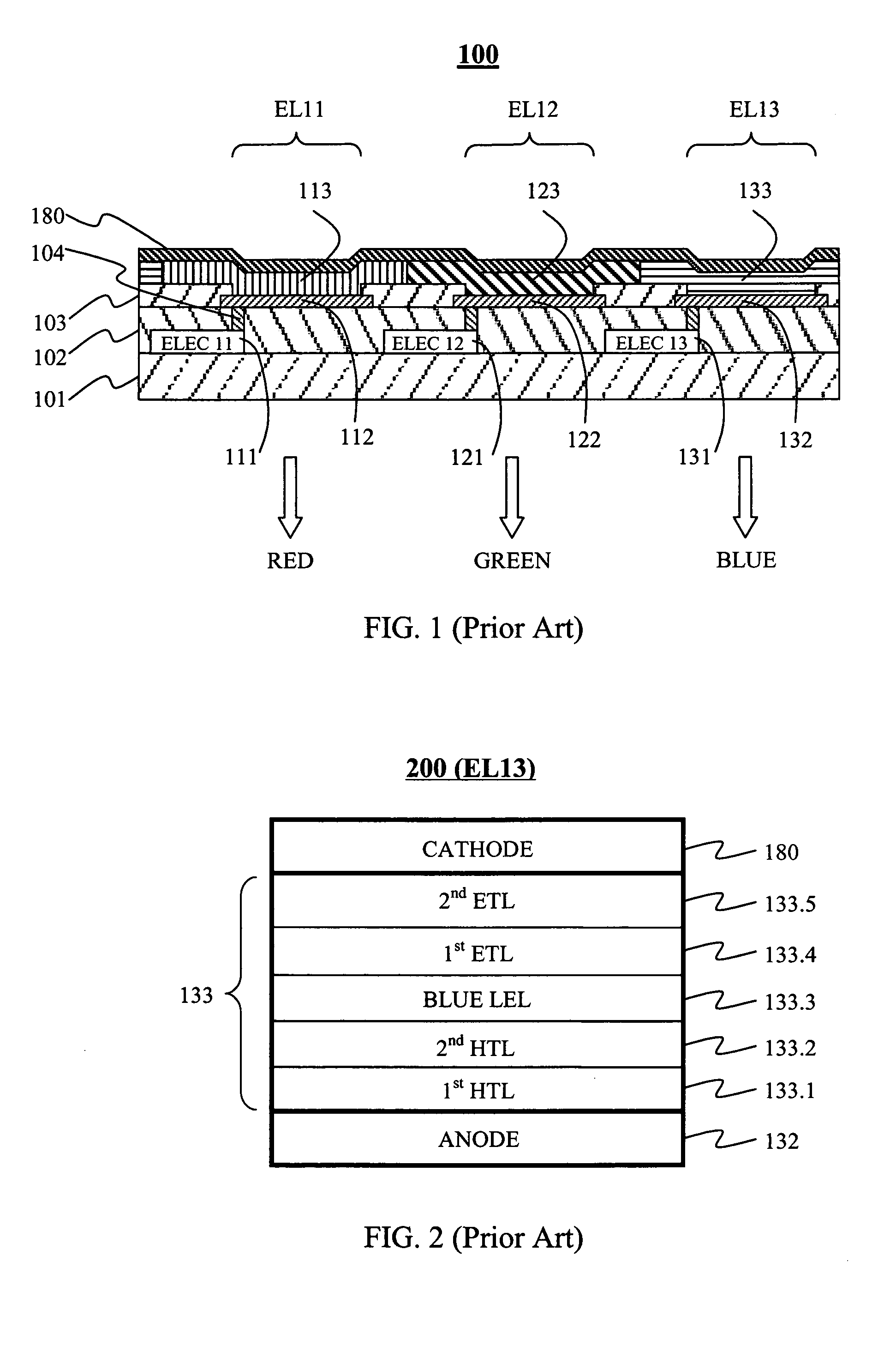 Full-color organic display having improved blue emission