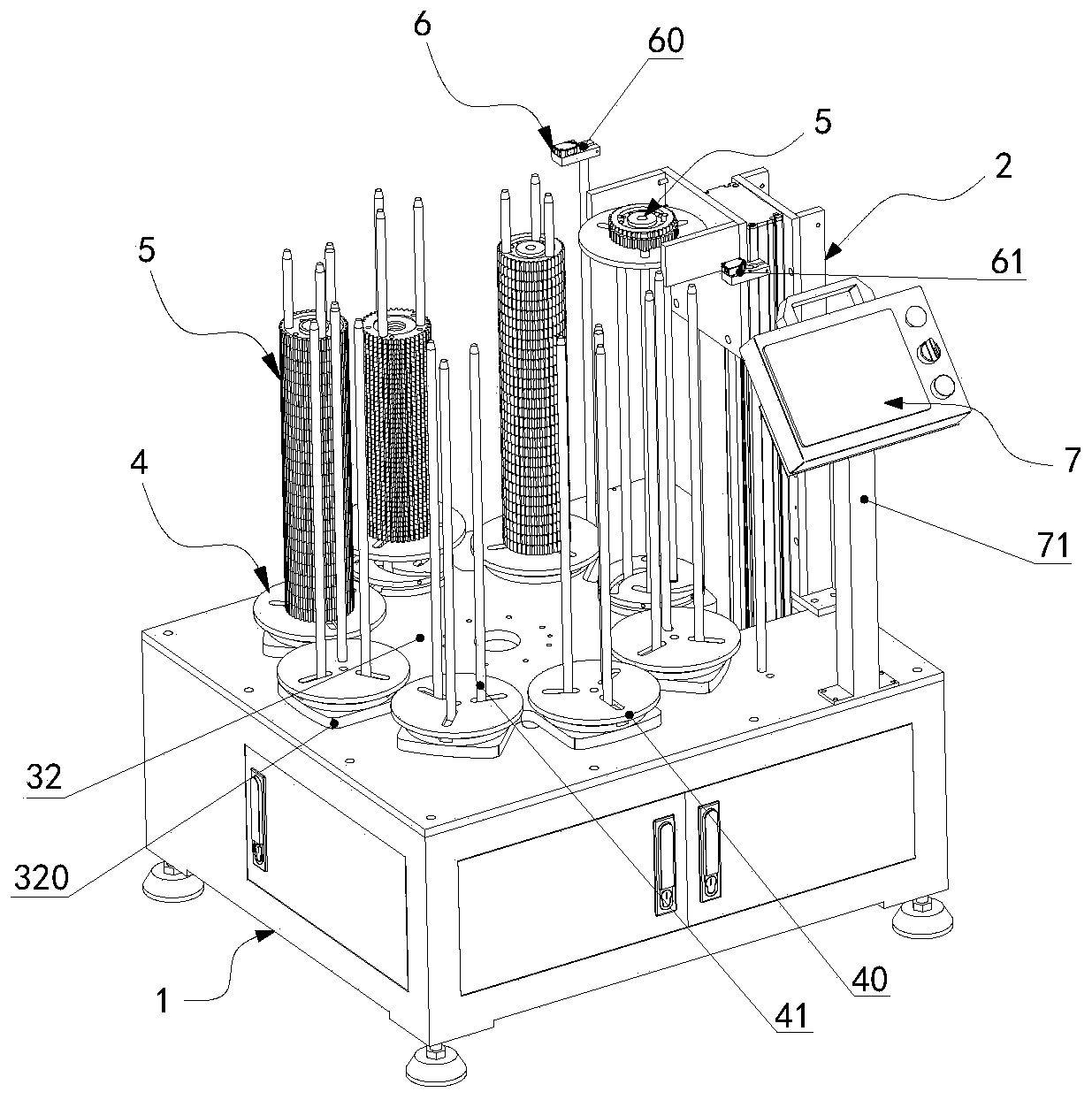 Automatic turntable stock bin for disc parts of low-bed equipment and control system thereof