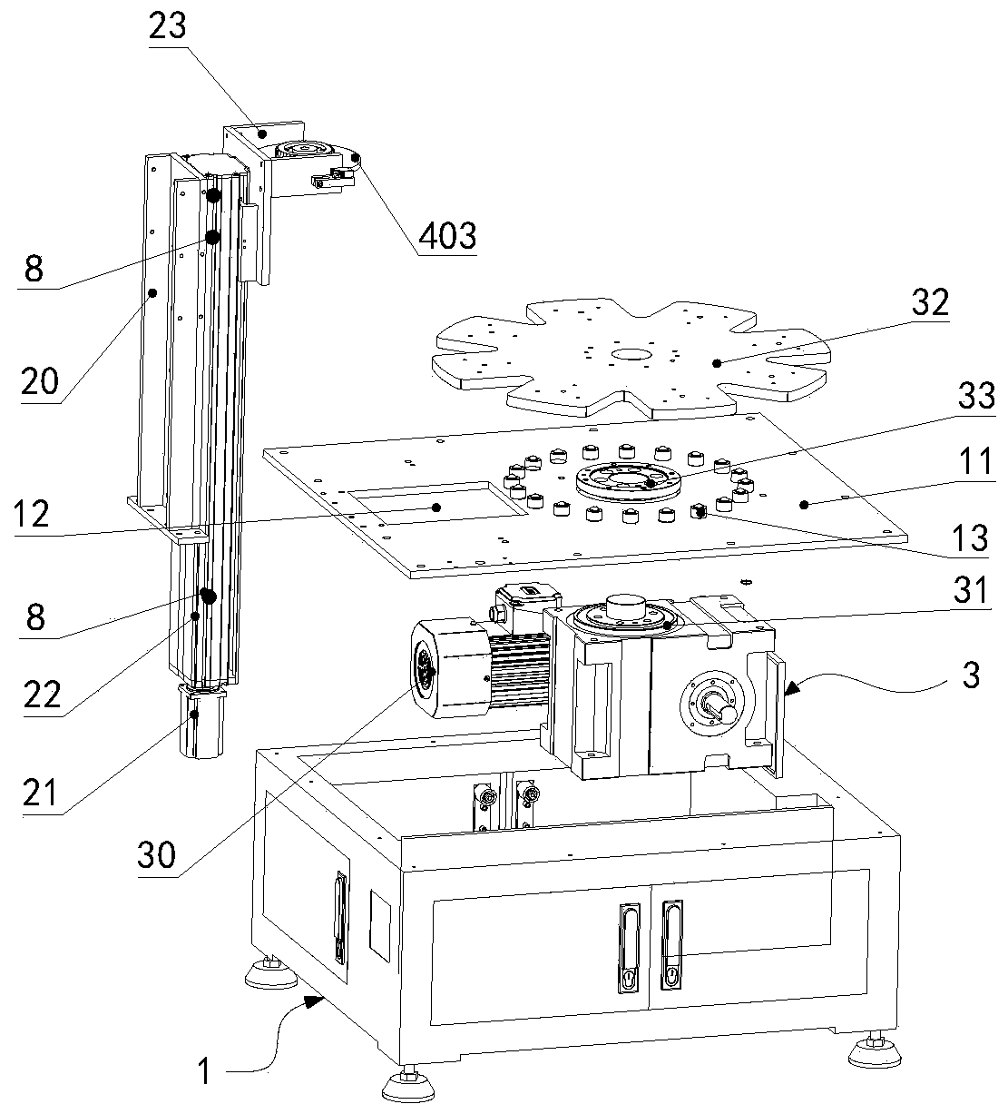 Automatic turntable stock bin for disc parts of low-bed equipment and control system thereof