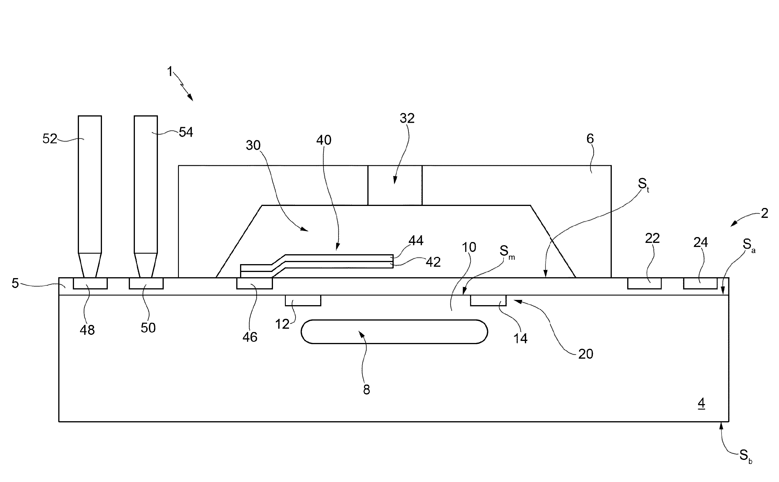 Microelectromechanical sensing structure for a pressure sensor including a deformable test structure