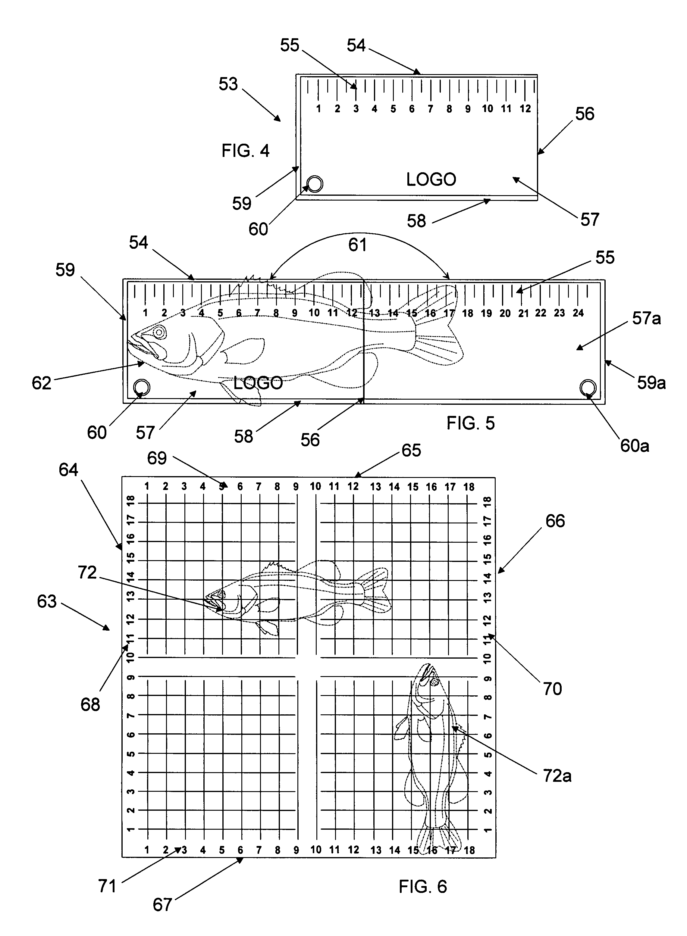 Flexible, sheetlike fish measuring device