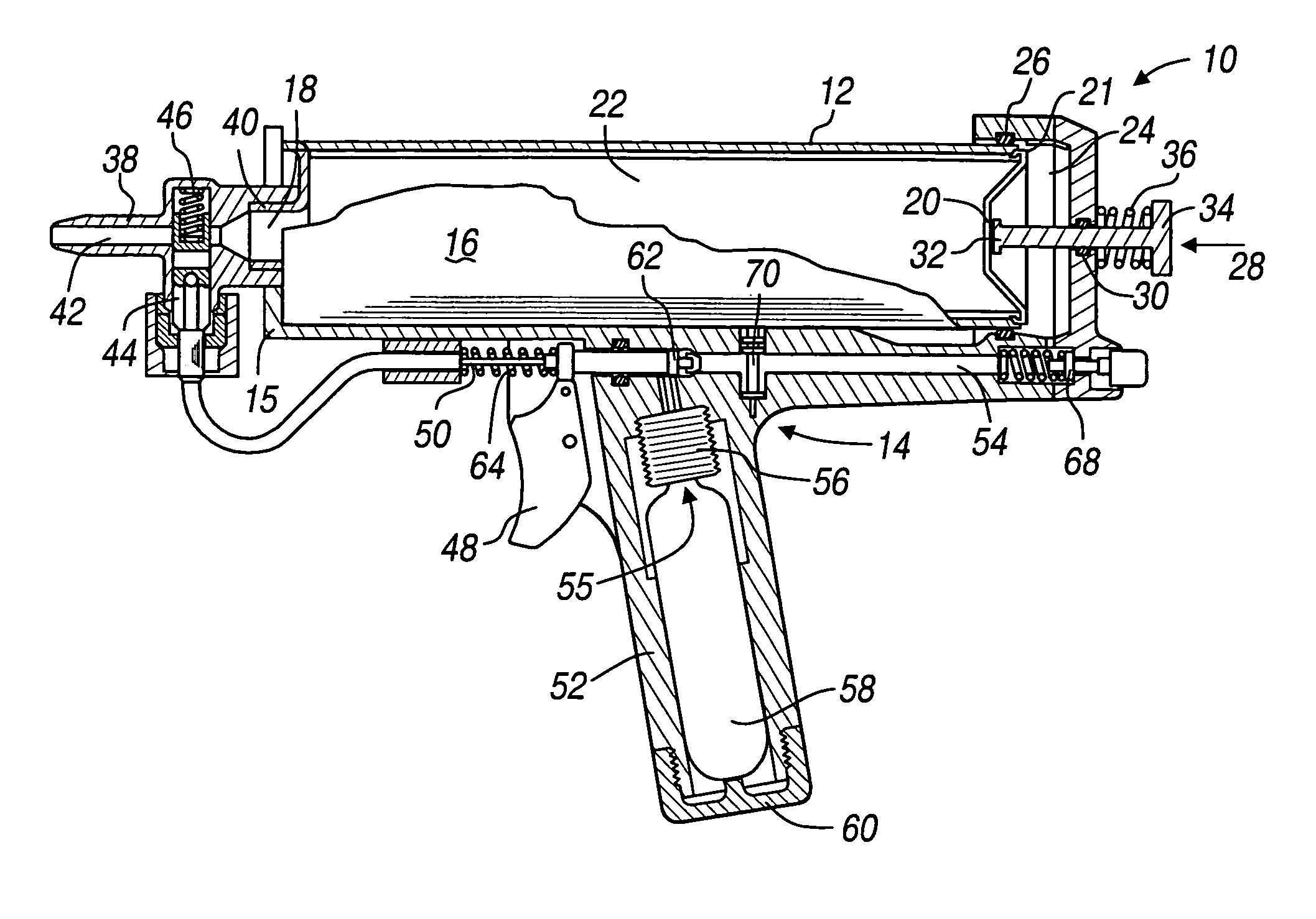 Pneumatic dispensing device with frangible seal breaker and method