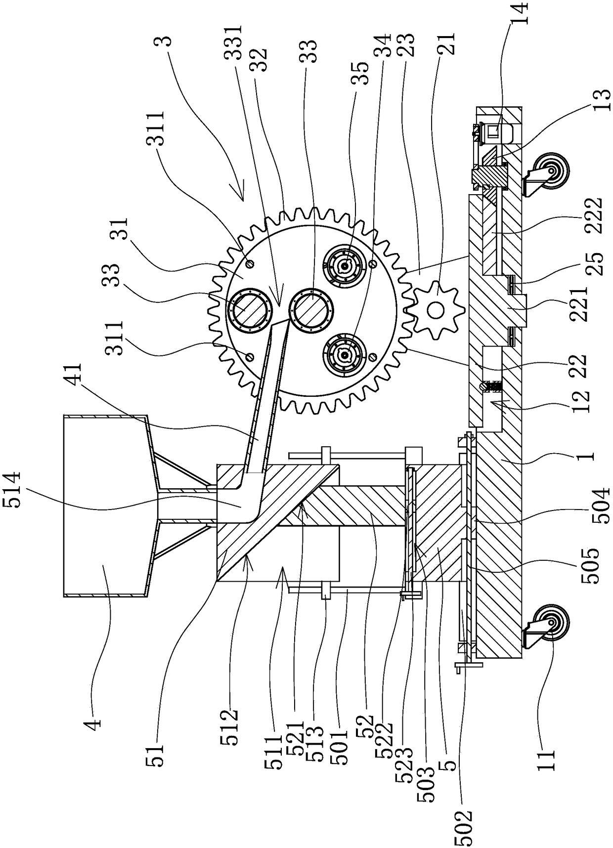 Vertical adjustment mechanism for serving channel in tennis ball serving machine