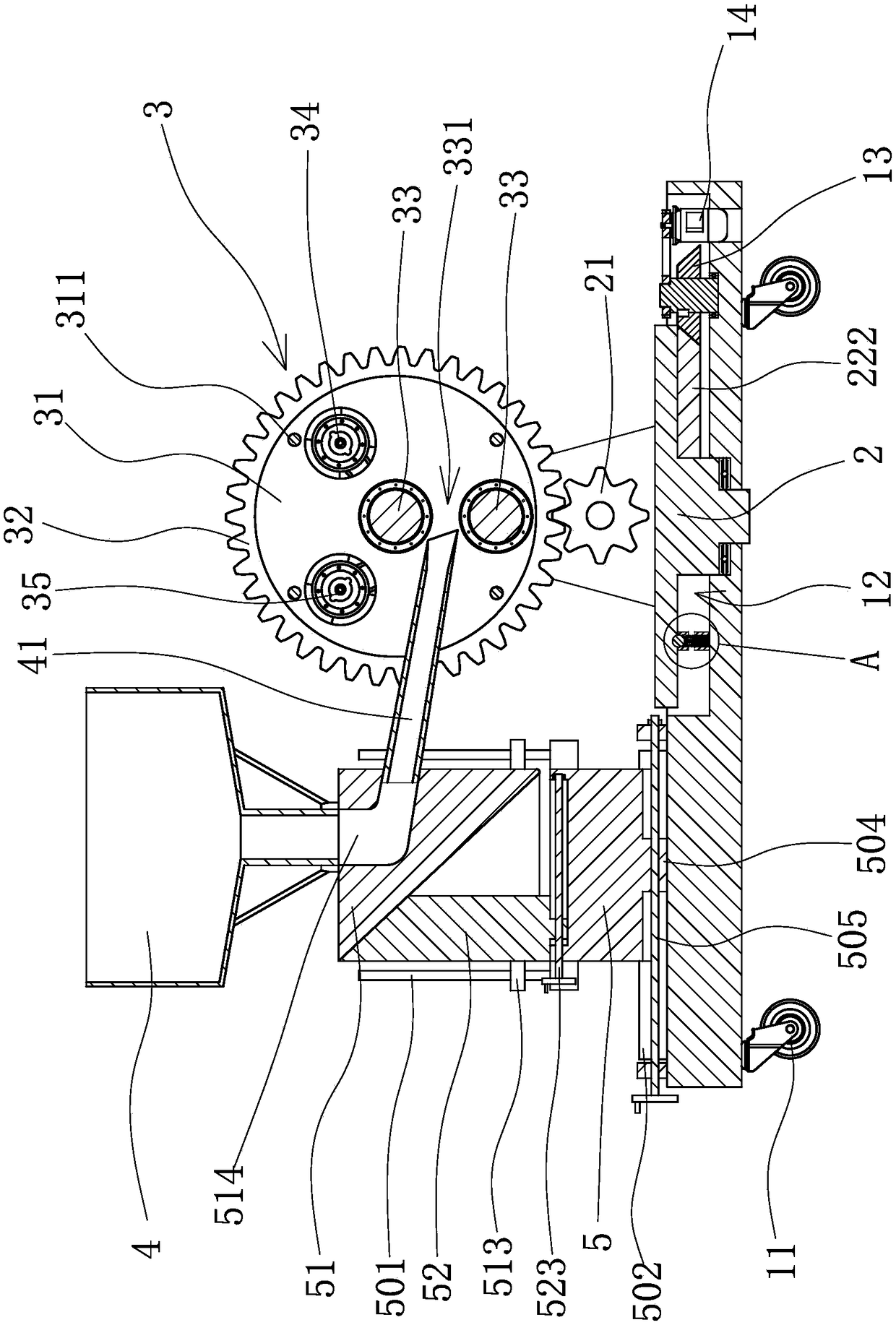 Vertical adjustment mechanism for serving channel in tennis ball serving machine