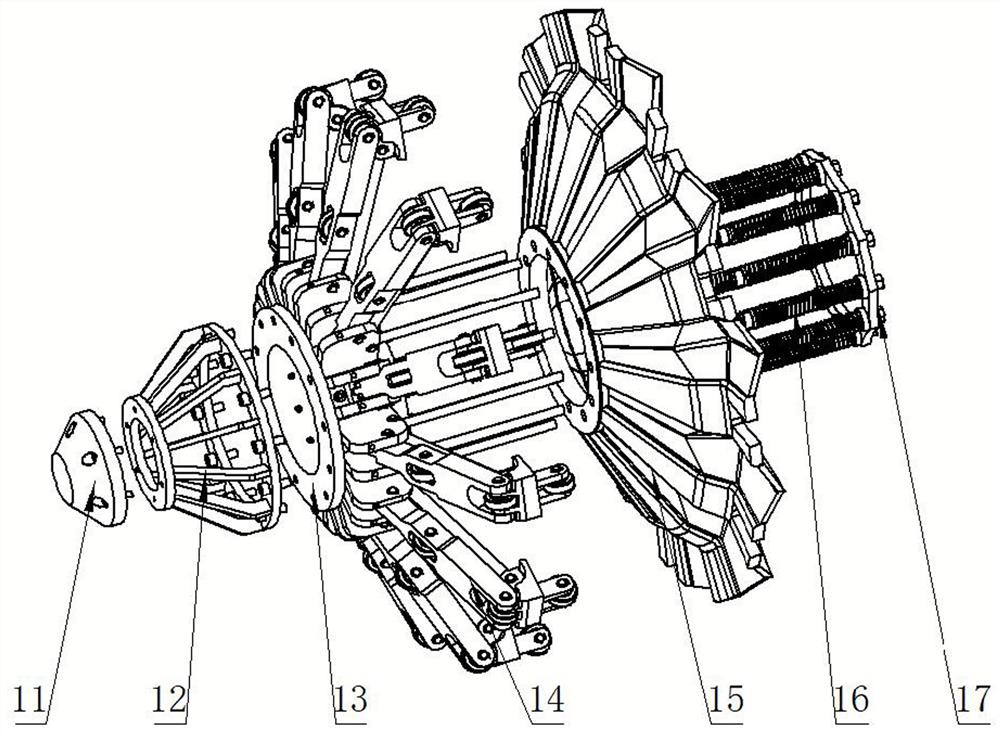 A traction device for a detector in a variable-diameter pipeline