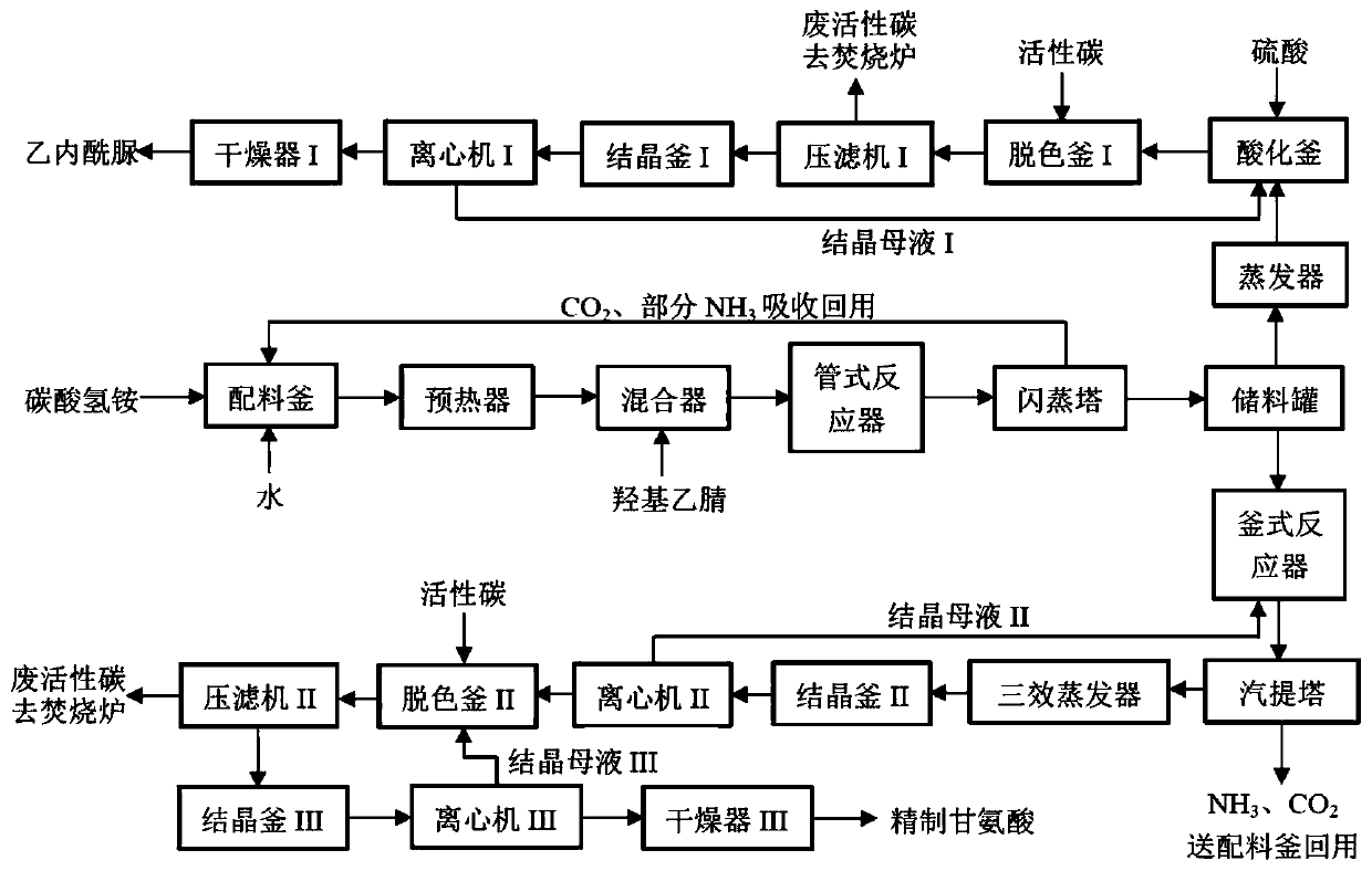 Method for continuous co-production of glycine and hydantoin