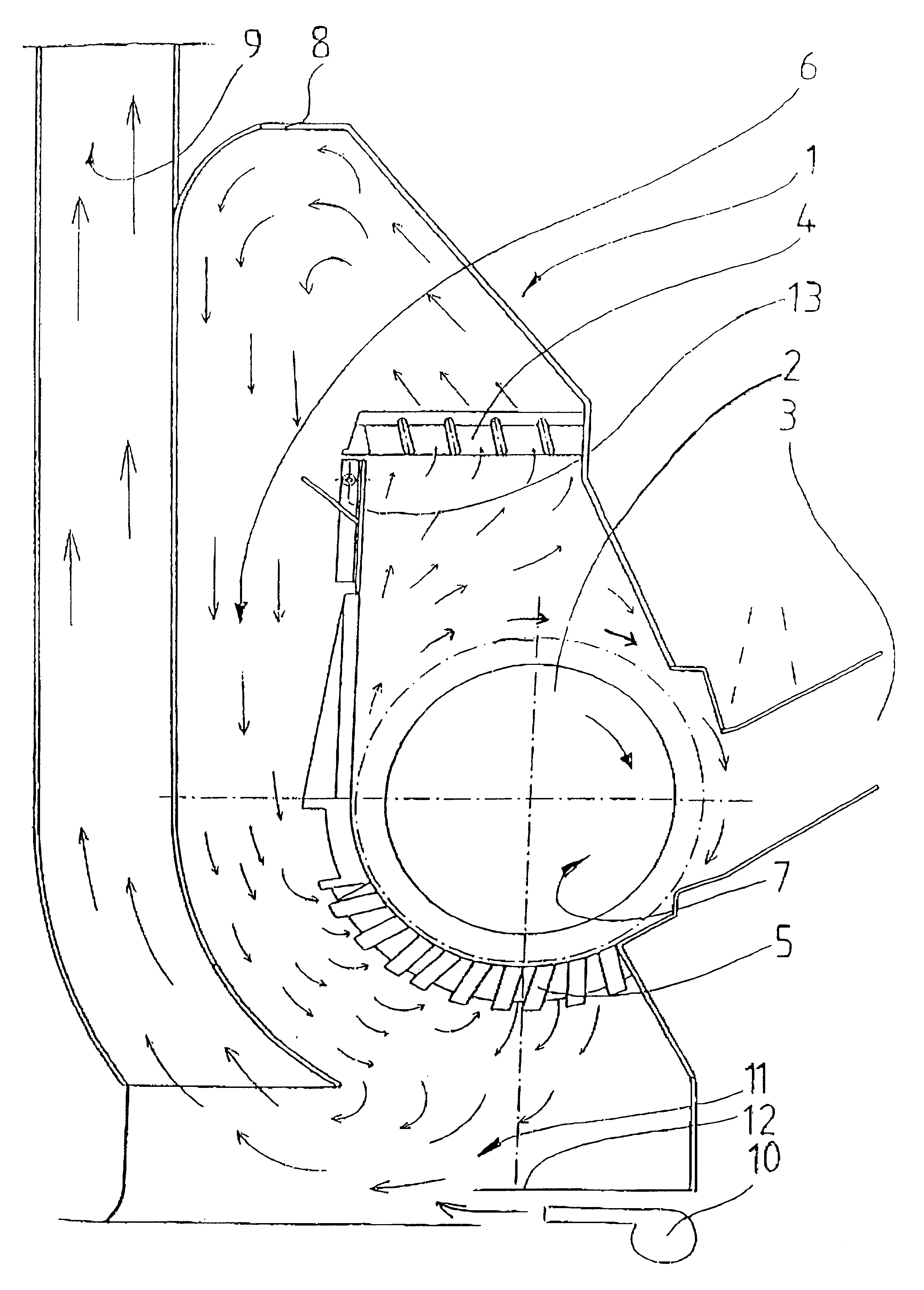 Method for operating the air circuit and conveying stock flow in the casing of a hammer mill