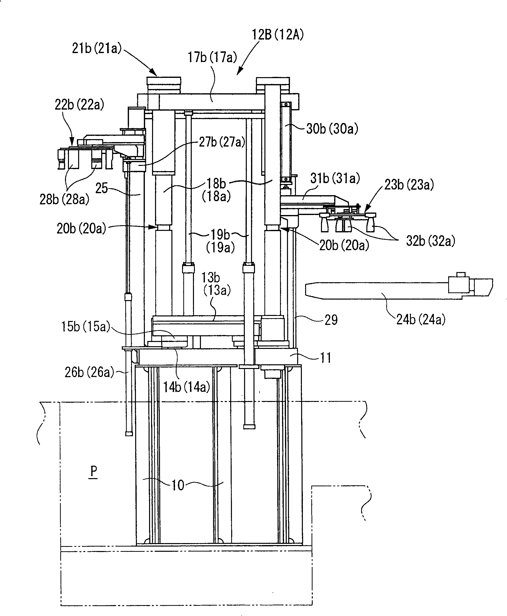 Right/left independent action column type vulcanization machine