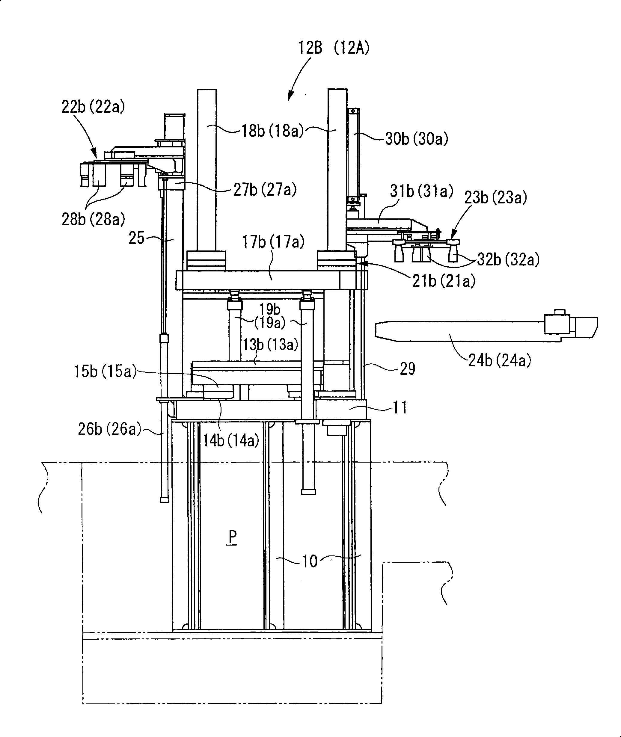 Right/left independent action column type vulcanization machine