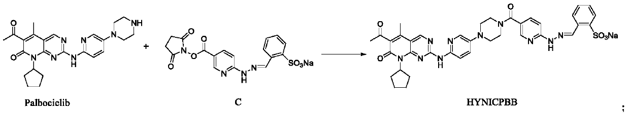 Technetium-99m labeled palbociclib derivative containing HYNIC as well as preparation method and application