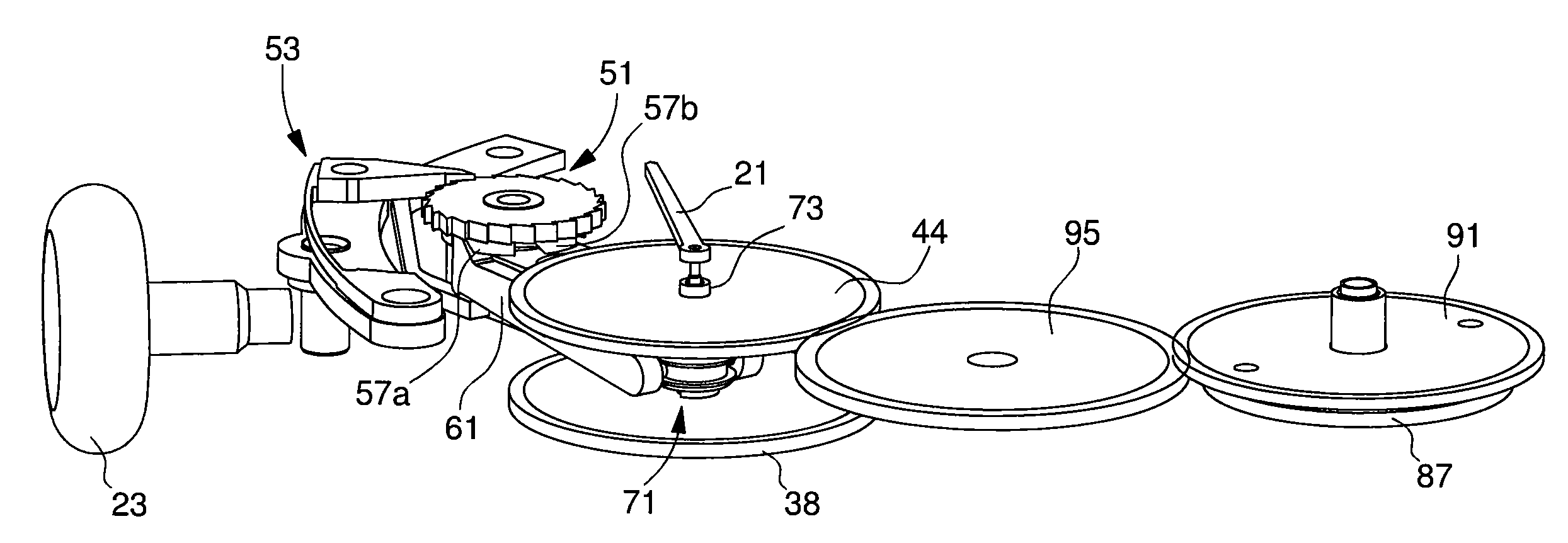 Display device for displaying one or other of two different indications with the same timepiece indicator member