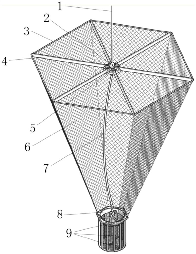 Quick-drop type vertical trawl used for biological resource investigation in Antarctic sea area and using method