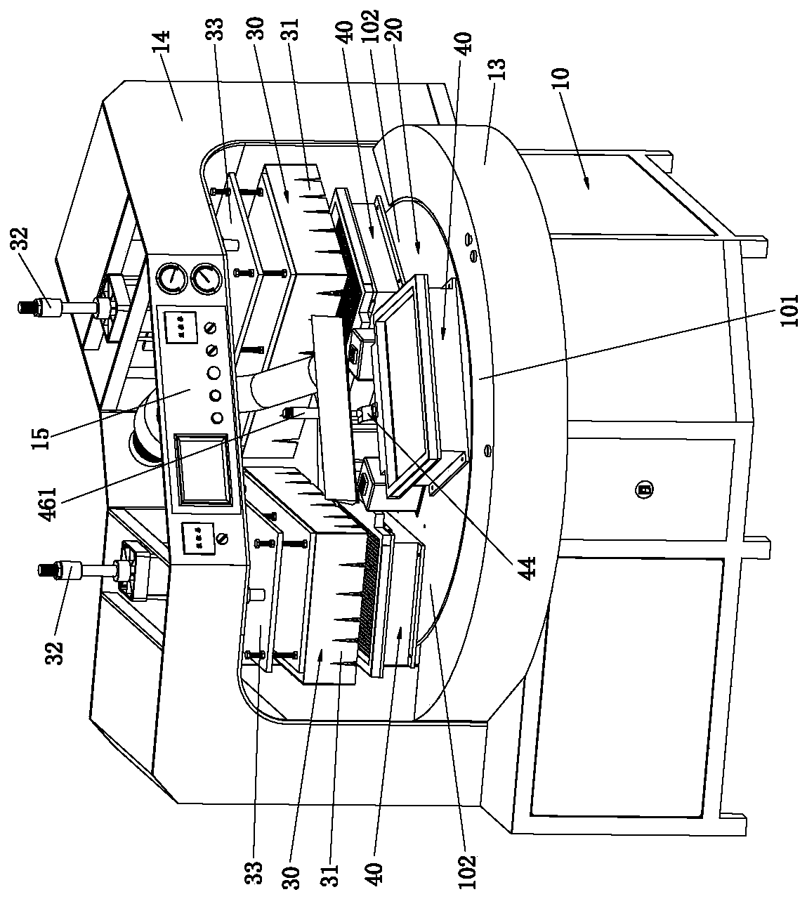 Rotating disc type vacuum heating setting machine for improving efficiency