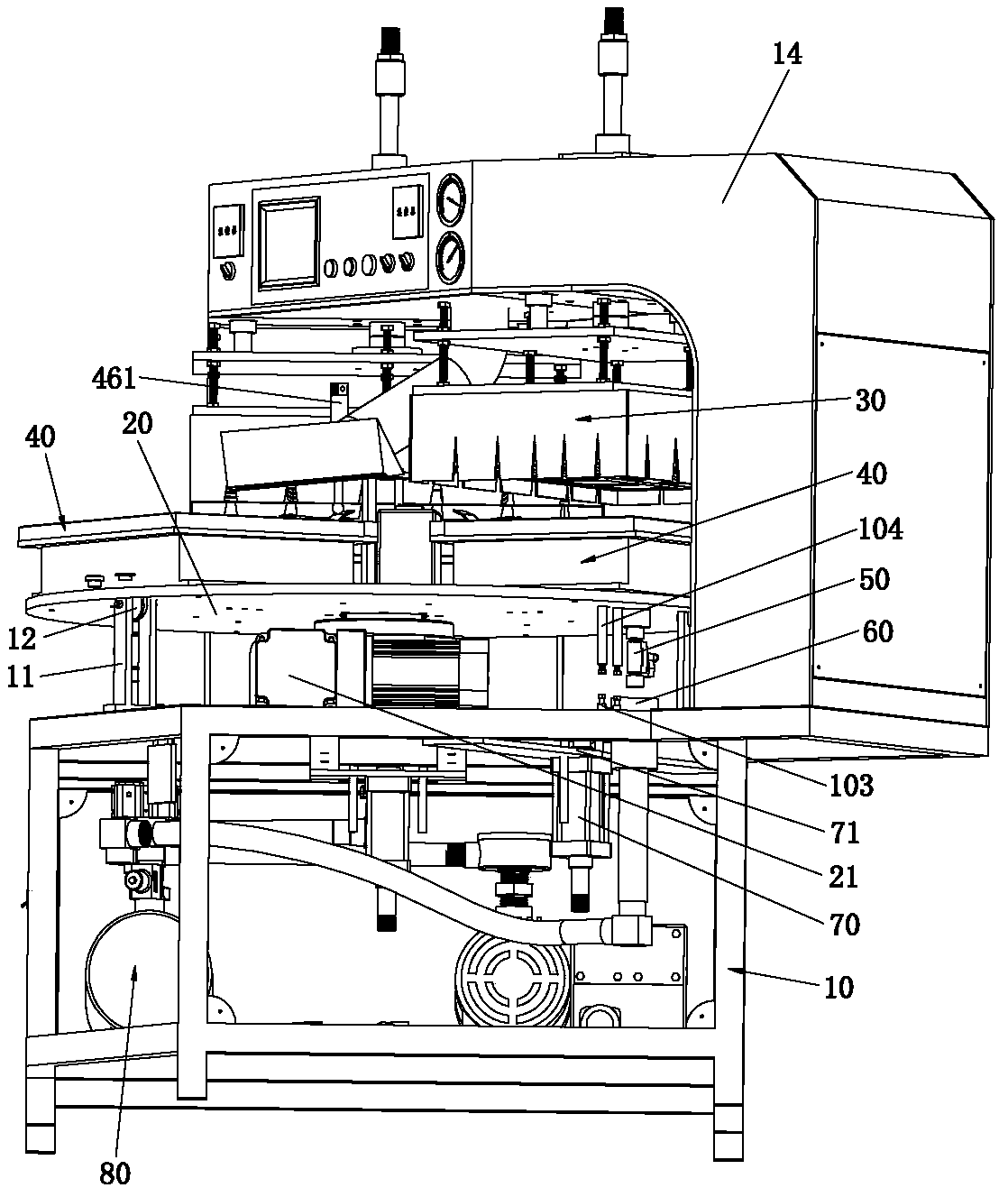 Rotating disc type vacuum heating setting machine for improving efficiency