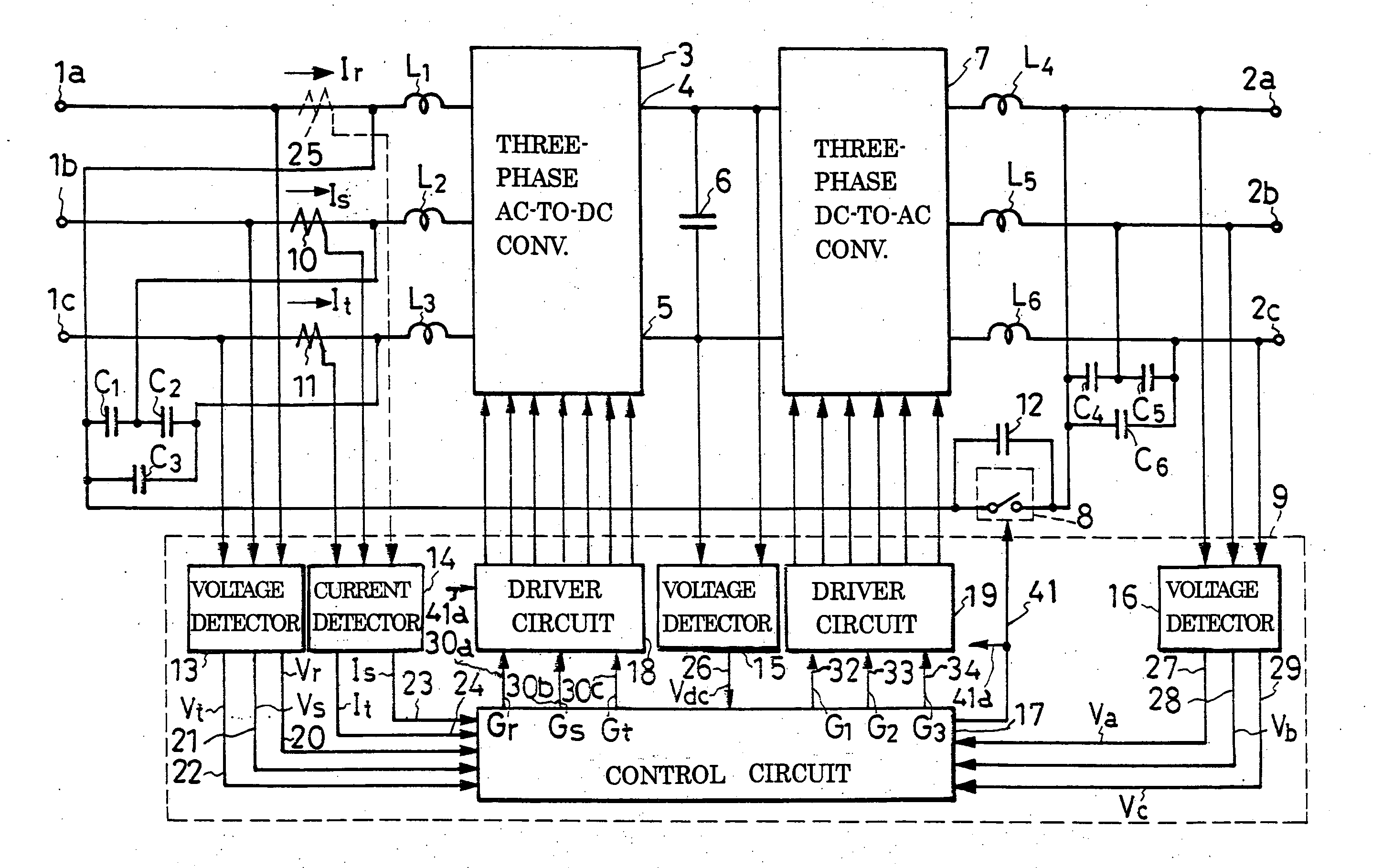 Three-phase ac-to-dc-to-ac converter