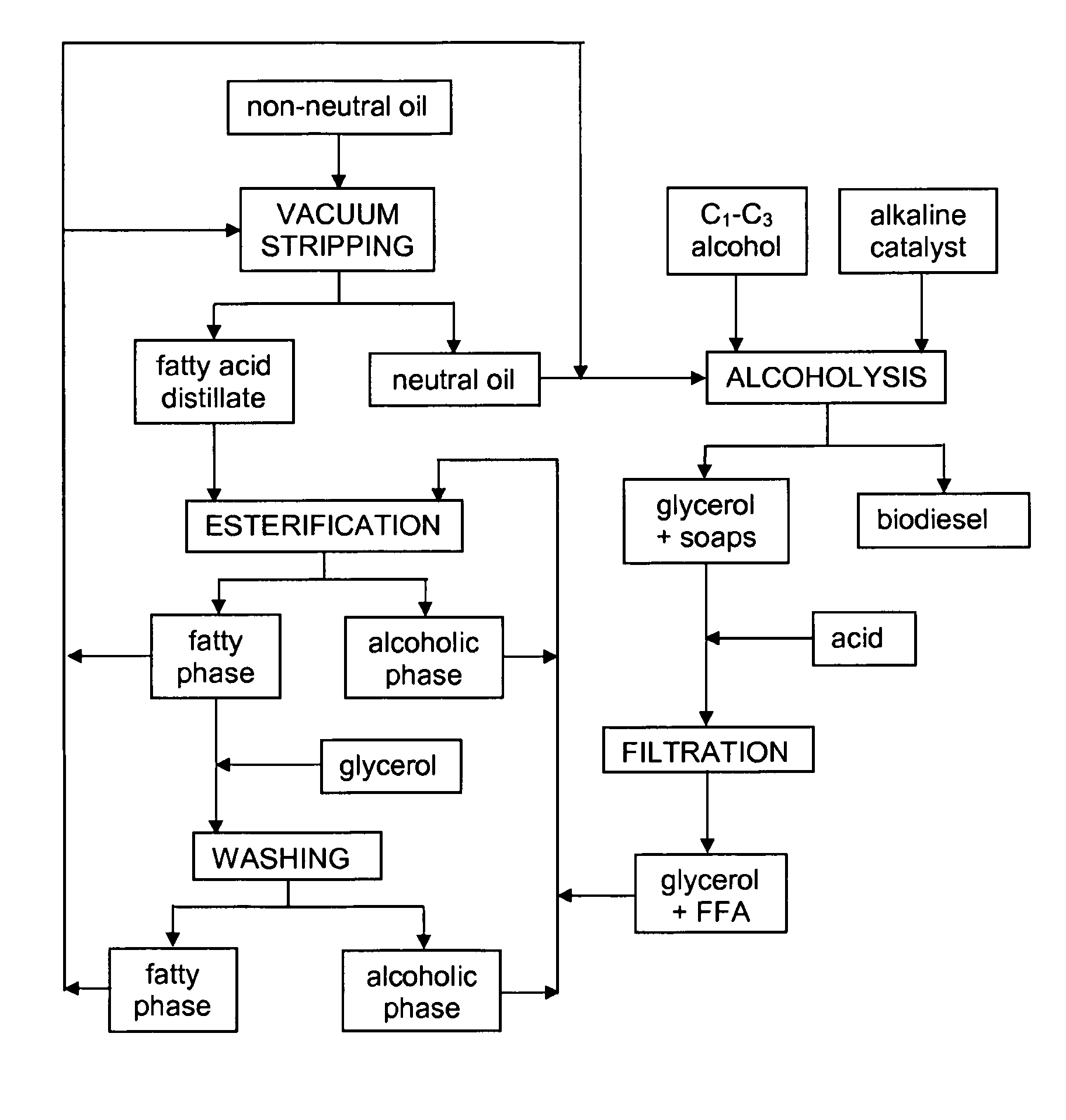 Producing esters of fatty acid and C1-C3 alkyl alcohols