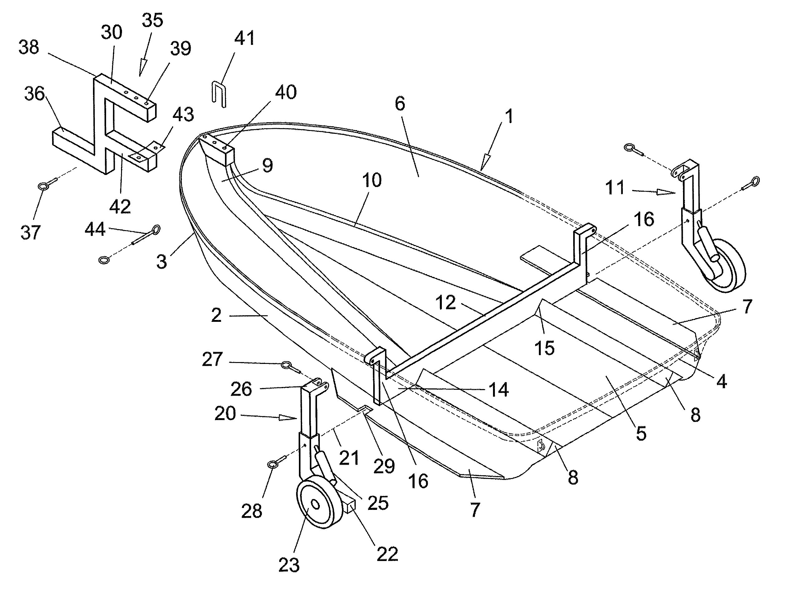 Combined boat-trailer apparatus