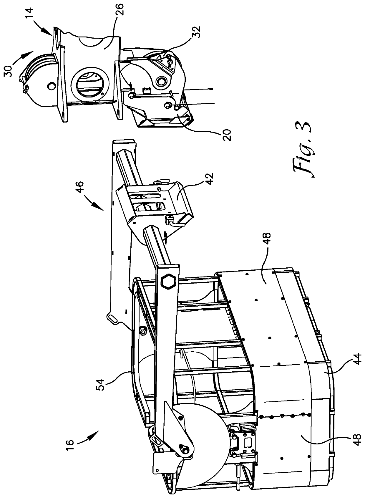 Aerial device with quick-coupling implement