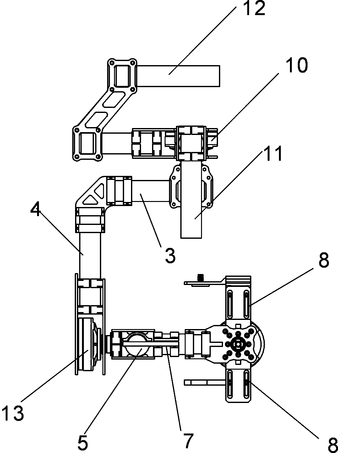 Handheld three-shaft shooting pan and tilt head